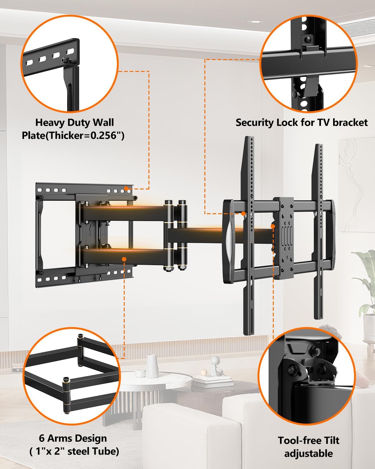 Thumbnail 5 de FORGING MOUNT Heavy Duty TV Wall Mount for 42-110" TVs up to 220 lbs with 8.2" Sliding for Centering
