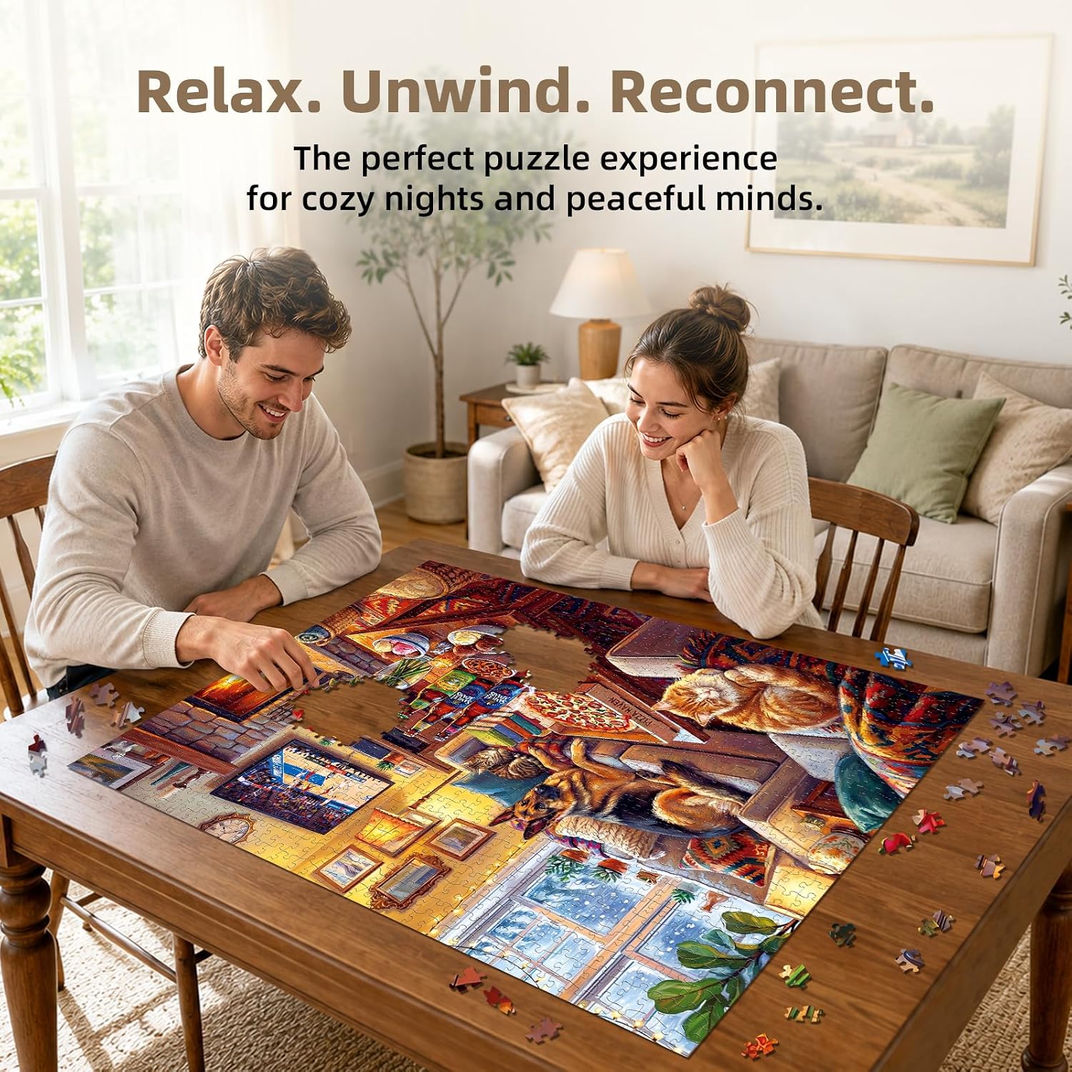 Detalle de Cozy Living Room Puzzles for Adults 1000 Pieces