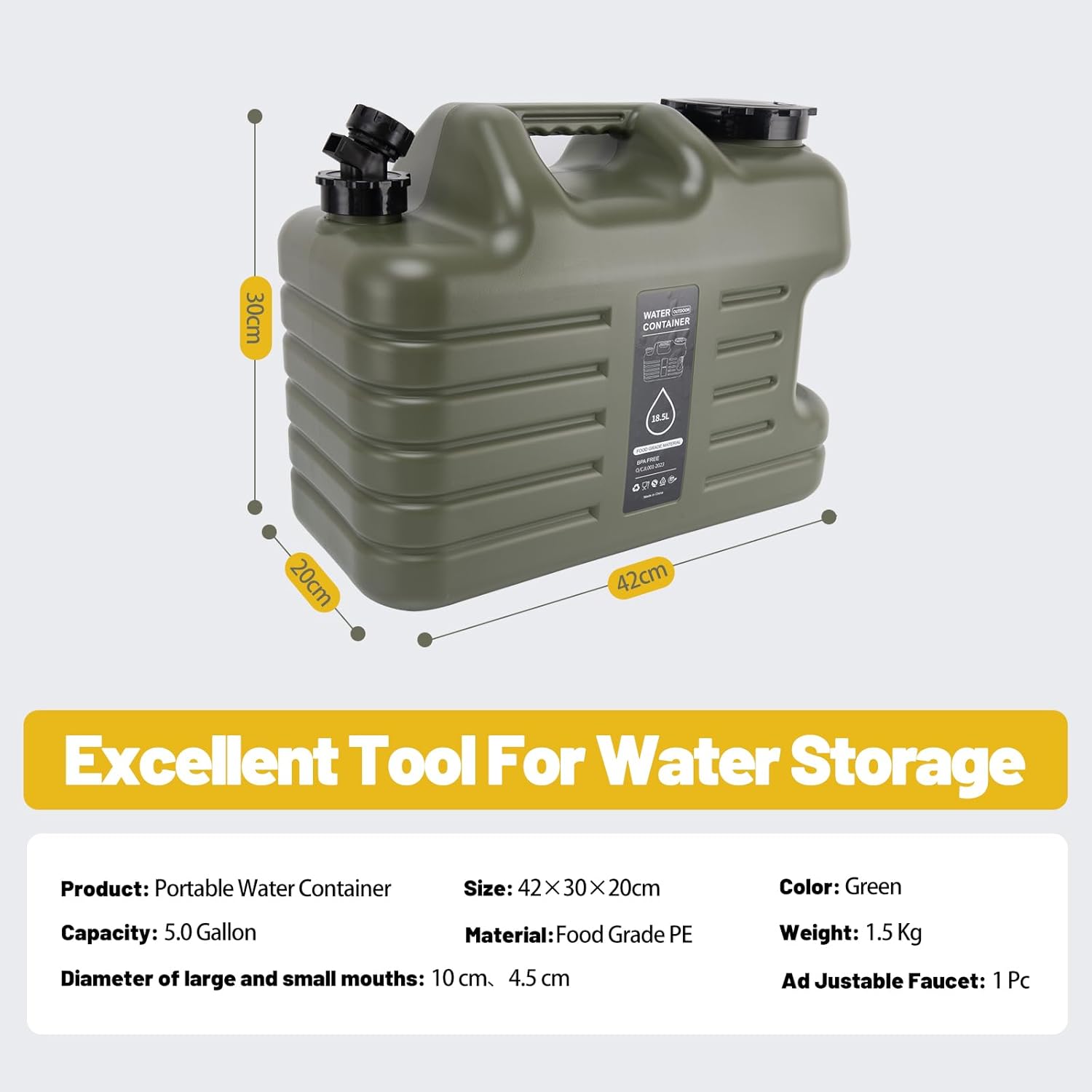 Detalle de JOHAHTANG 5 Gallon Camping Water Jug