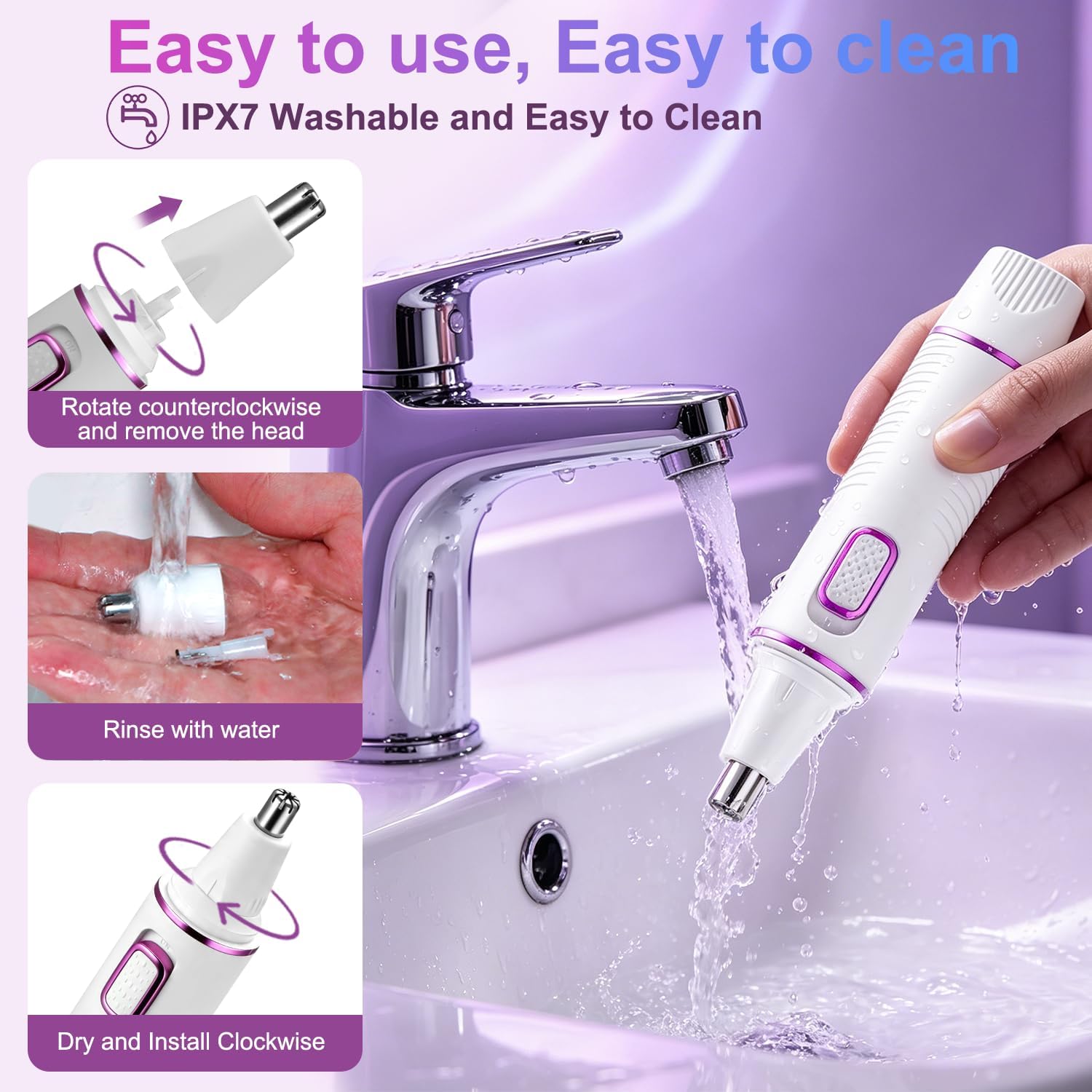 Detalle de AREYZIN Nose Hair Trimmer for Women: 2-in-1 USB-C Rechargeable Nose, Ear & Eyebrow Trimmer (IPX7)