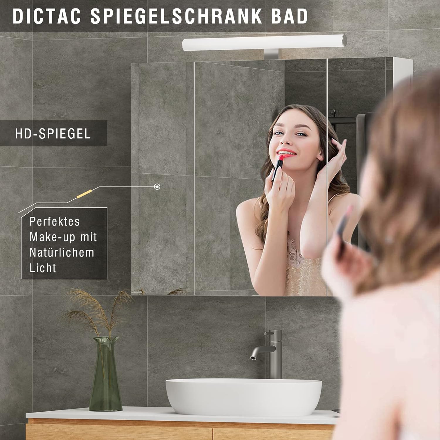 Thumbnail 2 de DICTAC Badezimmerspiegel-Spiegelschrank mit LED, Steckdose & Lichtschalter – 70 x 15 x 60 cm, 3 Türen, weiß