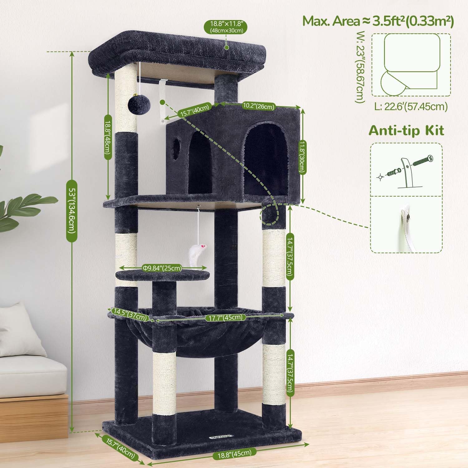 Detalle de Globlazer F53 Cat Tree Tower, 5 Levels, Sisal Posts and Plush Resting Spots