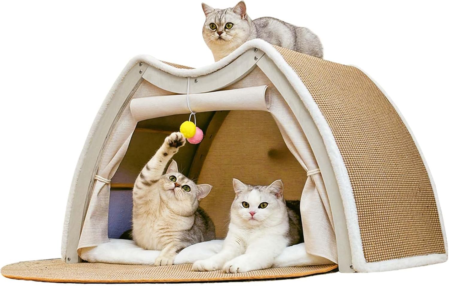 Detalle de Katzenzelt Sisal Kratzhaus: 2-in-1 Katzenhaus & Kratzbrett (Beige, 62x50x43 cm)
