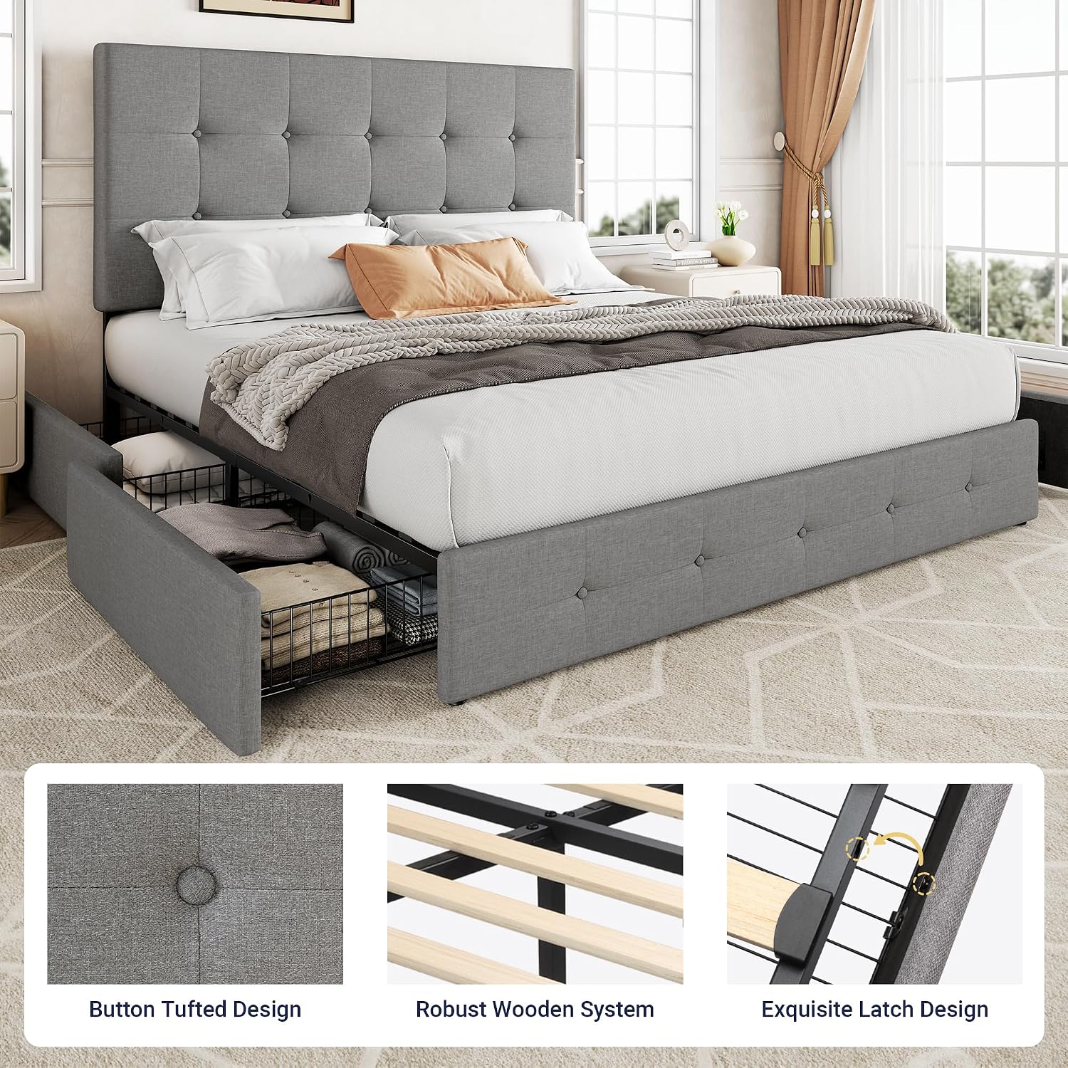 Detalle 2 de Allewie Full Storage Bed Frame with 4 Drawers
