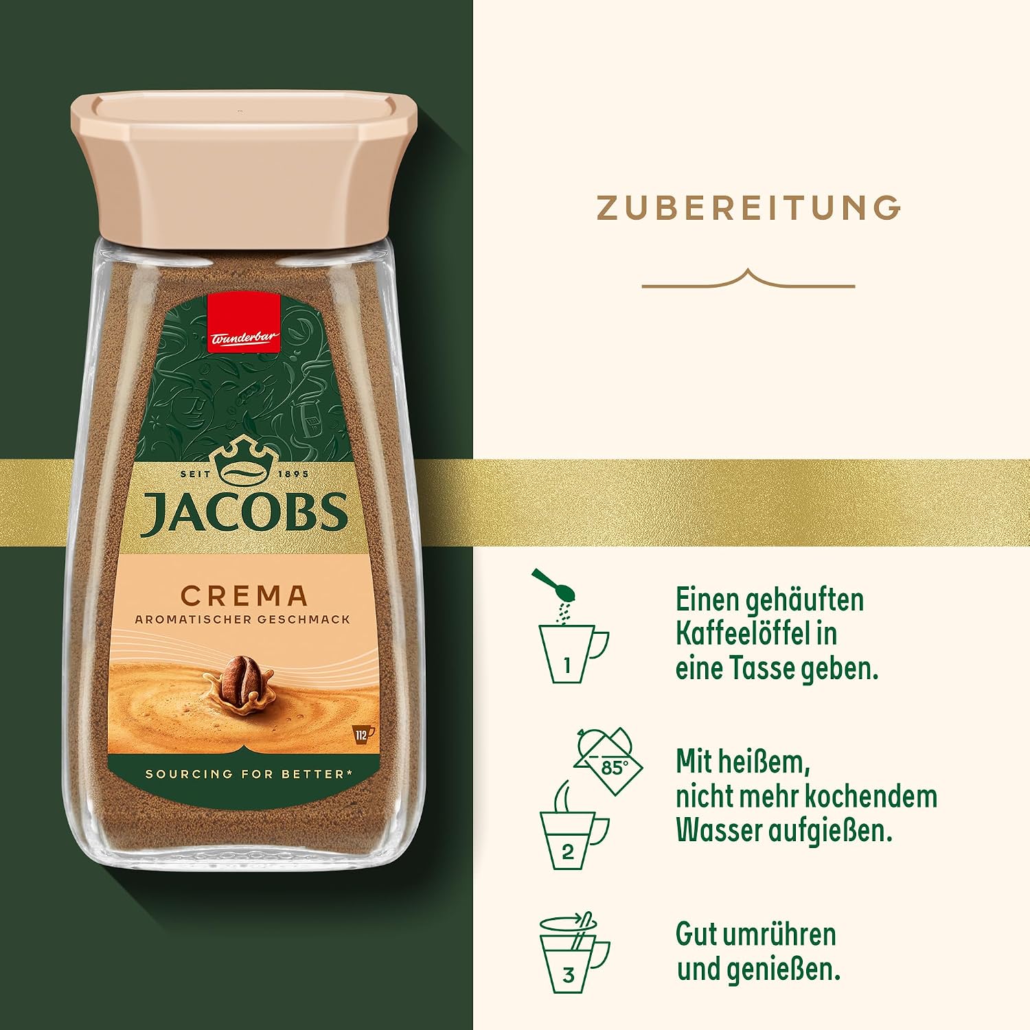 Detalle de Jacobs Crema löslicher Kaffeegenuss im Glas – 200 g (112 Tassen)