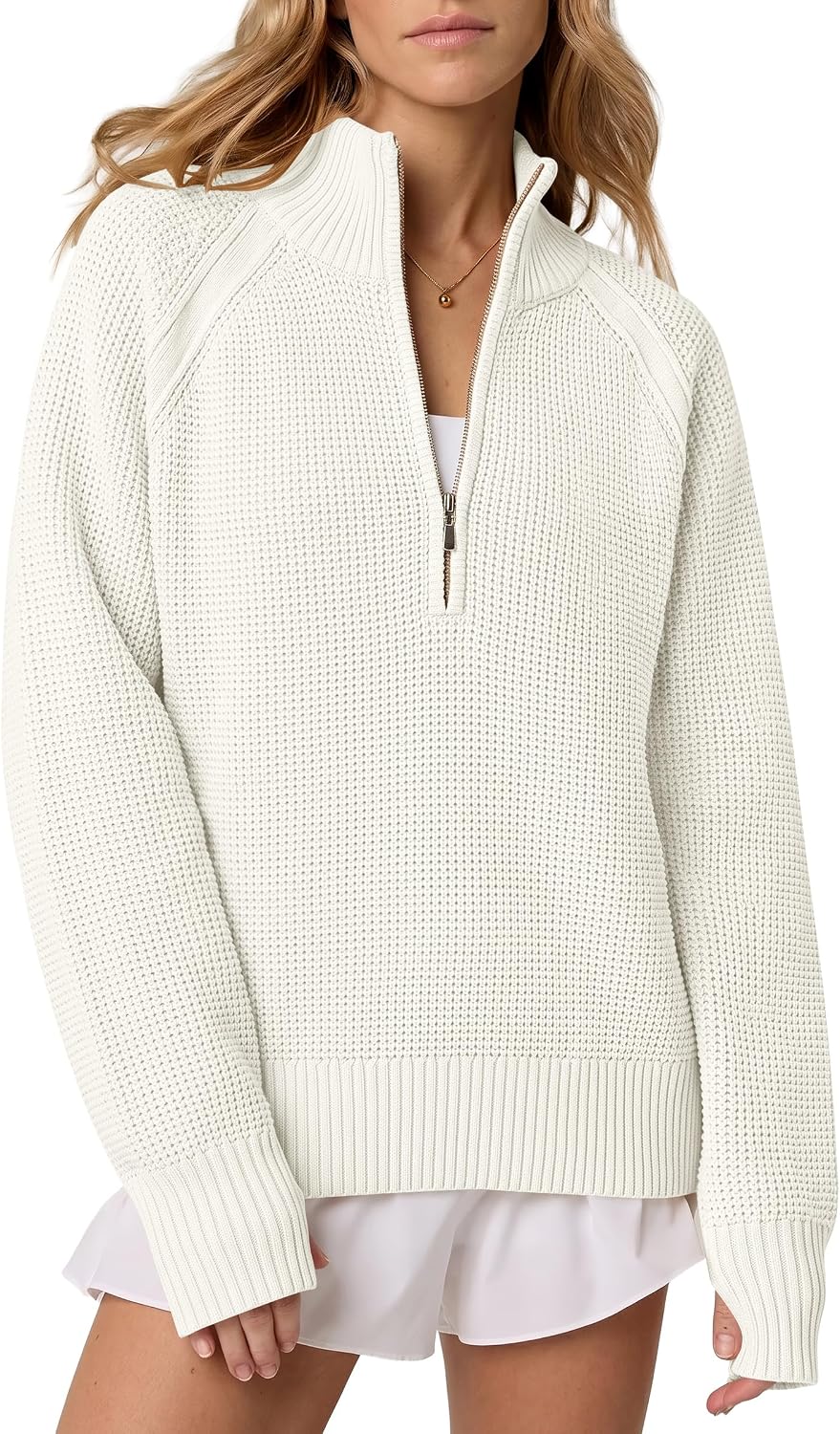 Detalle de ANRABESS Quarter-Zip Sweater in Waffle Knit