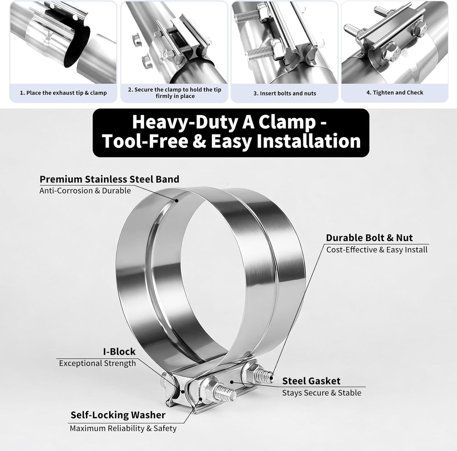 Thumbnail 3 de Universal Exhaust Tip Elbow Pipe (5 to 7 Inch) with Clamp, Chrome 135-Degree Fit for Car, Truck & Diesel