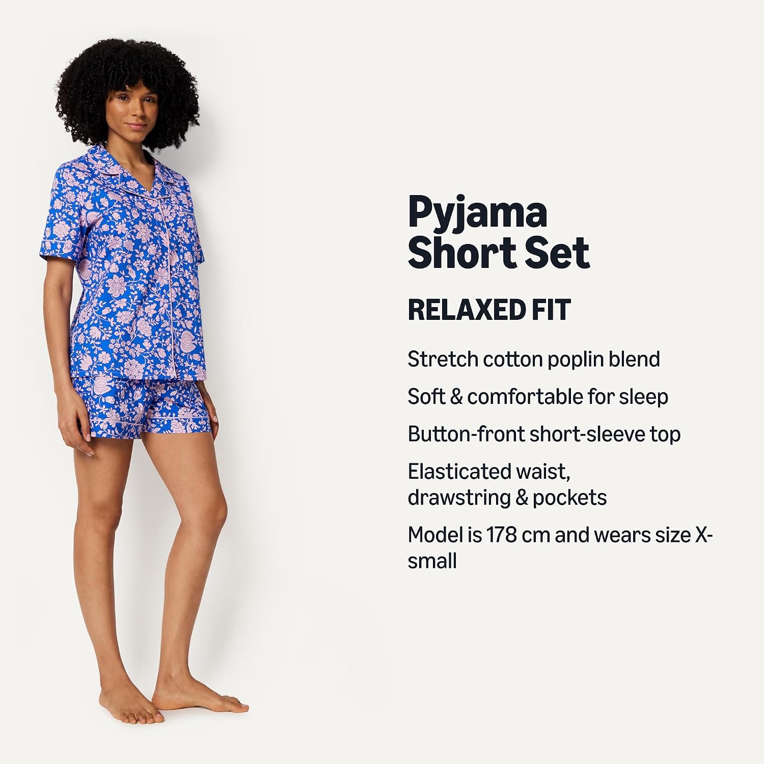 Detalle de Amazon Essentials Women's Cotton Stretch Poplin Pajama Set, Short Sleeve Button-Down with Shorts