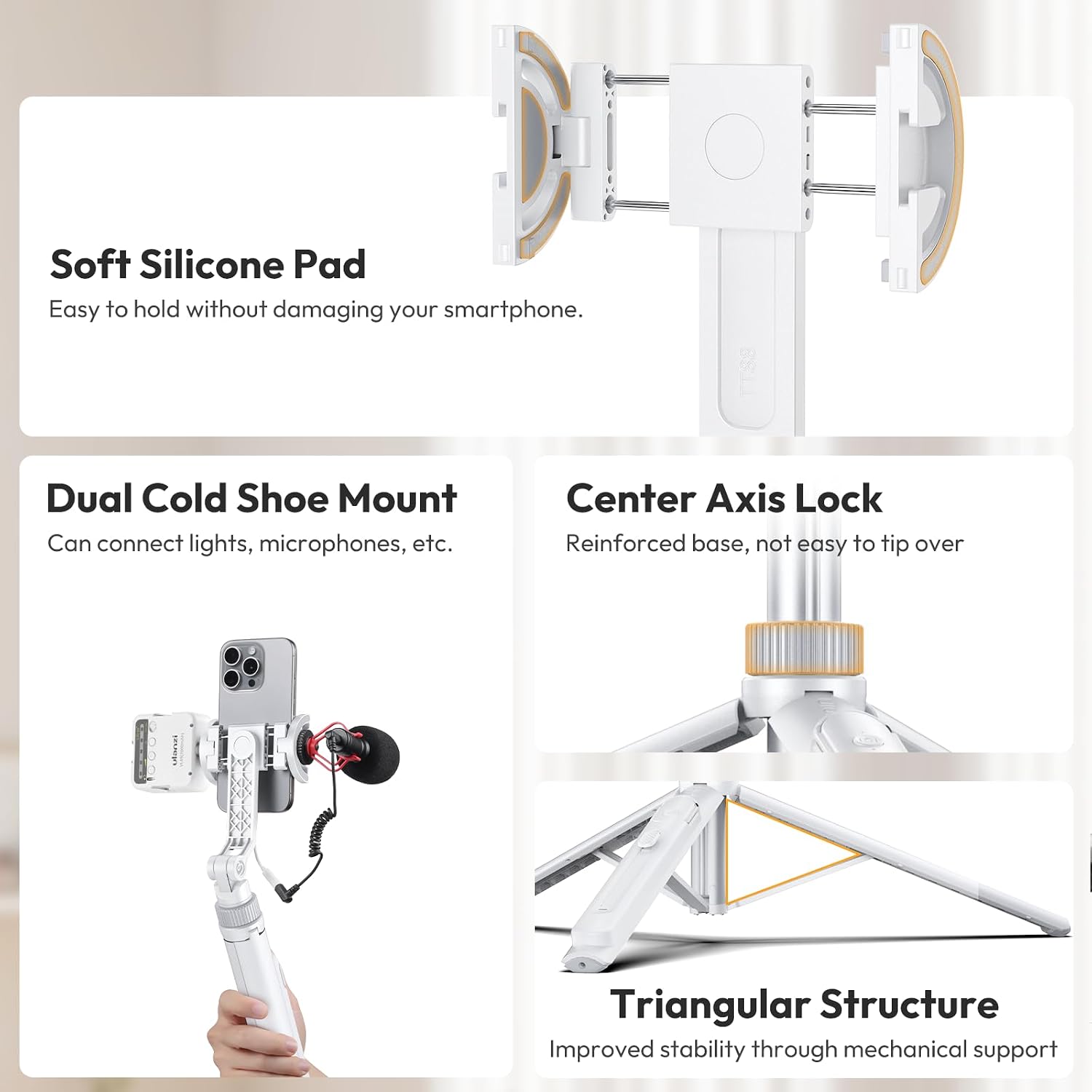 Detalle de ULANZI Trepied Smartphone 145 cm magnétique avec télécommande – support 2 en 1 pour iPhone et Samsung (blanc)