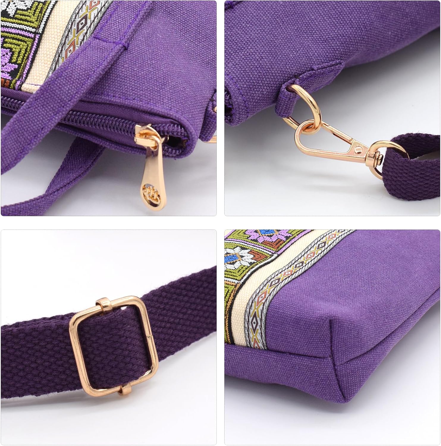 Thumbnail 6 de TeeYee Damen Klein Boho Canvas Umhängetasche mit Stickerei – Mini Crossbody Bag, abnehmbarer Schultergurt