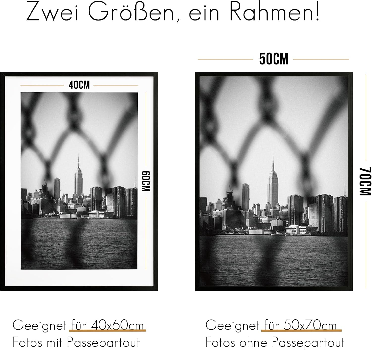 Thumbnail 1 de VUVUZULA Bilderrahmen 50x70 cm Schwarz im 3er-Set mit Passepartout – Posterrahmen aus Kunststoff