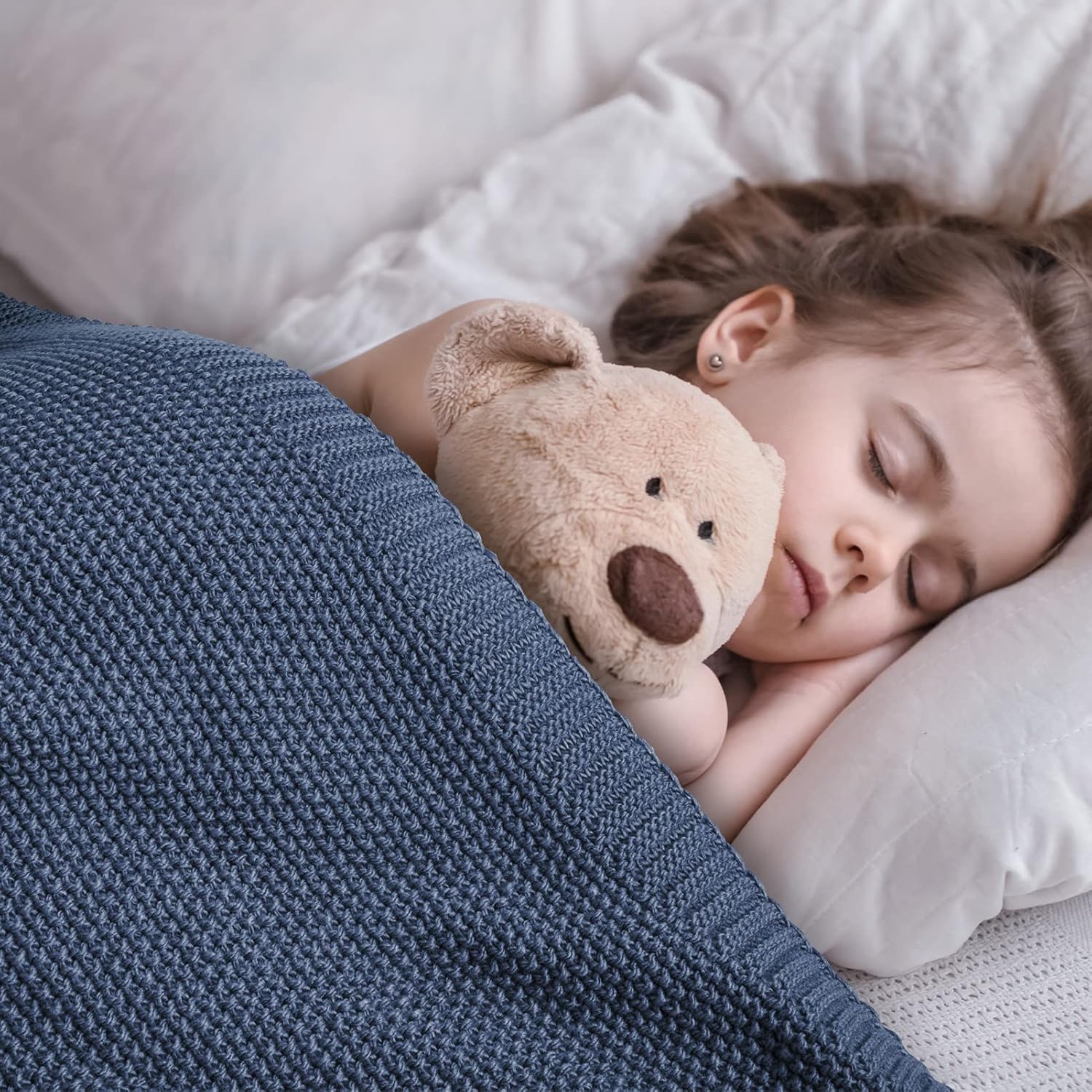 Thumbnail 5 de CozeCube Blue Throw Blanket (50"x60") Soft Cozy Cable Knit Style for Couch & Bed