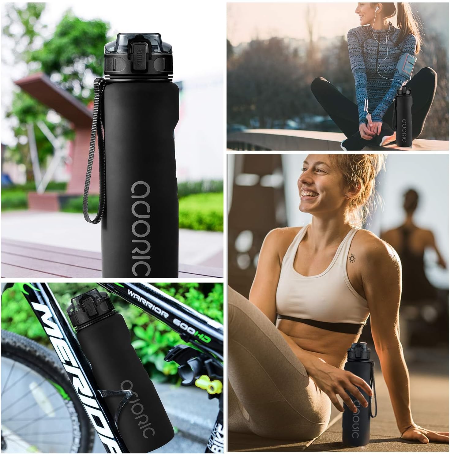Thumbnail 4 de ADORIC Sports Water Bottle 1L (Black) – BPA-free Tritan, leak-proof flip top with filter