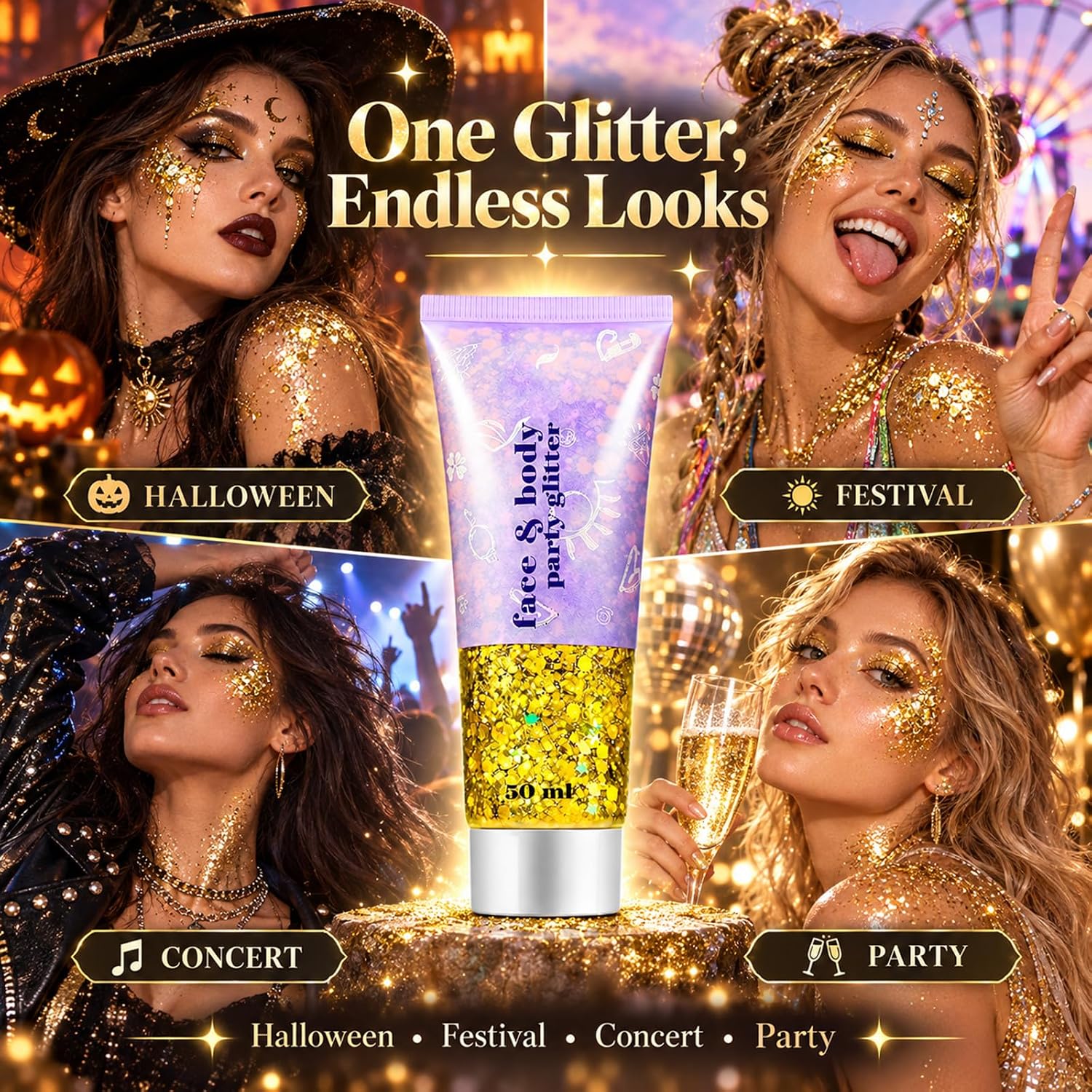 Thumbnail 5 de Go Ho Gold Face & Body Glitter (Mardi Gras Gold Holographic Chunky Sequins), 52g
