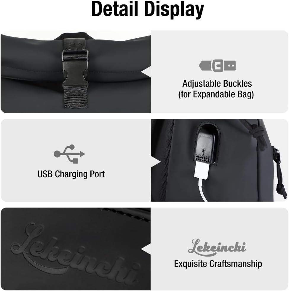 Detalle 2 de Lekeinchi Rolltop Rucksack 17 Zoll Laptop
