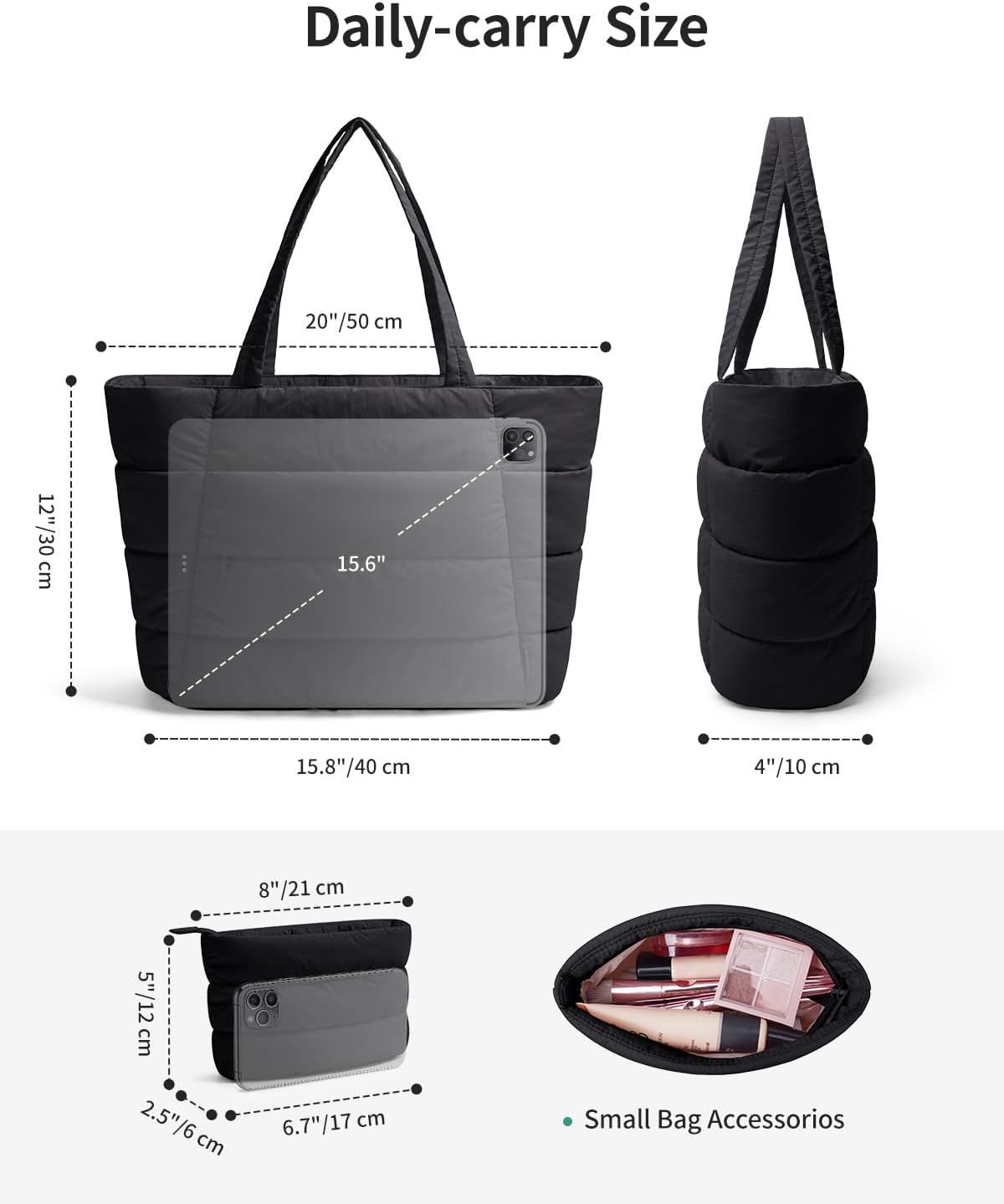 Thumbnail 6 de Narwey puffer tote bag for women with zip, laptop slot and tumbler holder