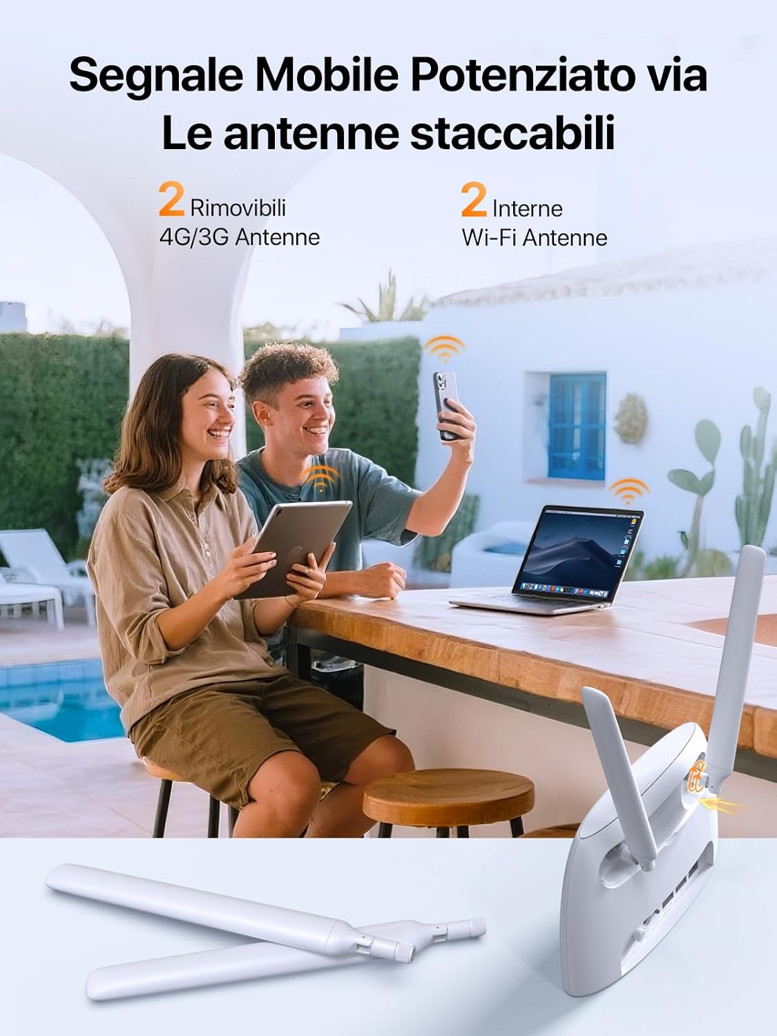 Detalle de Tenda 4G06: Router 4G LTE Cat4 con SIM, Wi‑Fi 300 Mbps e VoLTE per casa, camper e backup