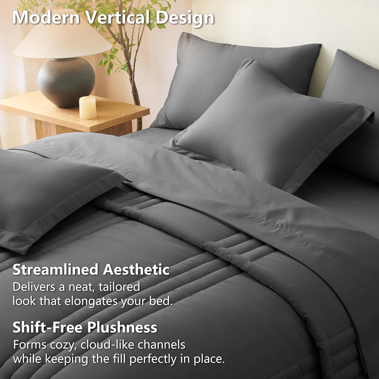 Thumbnail 3 de CozyLux Twin XL Comforter Set Dark Grey – 5 Pieces Bed in a Bag