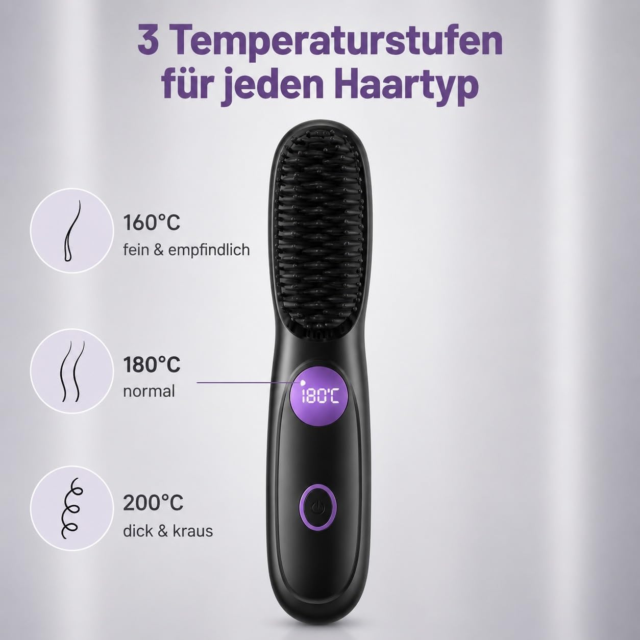 Detalle de STRUKTURPASTE Stylingbürste für Kurze Haare – Kabellos, LED-Anzeige, 3 Temperaturstufen