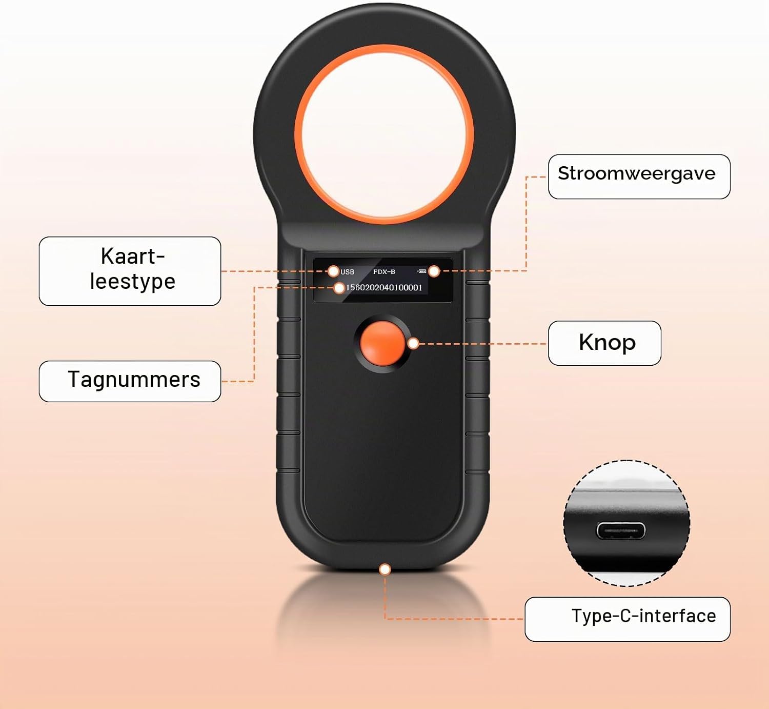 Thumbnail 4 de Pixelure USB-microchipscanner voor huisdieren met OLED-display en 128 geheugenplaatsen