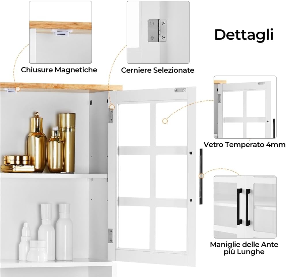Thumbnail 5 de Yaheetech Credenza Cucina Alta Mobile Dispensa Buffet 80 x 37 x 183 cm in Bianco
