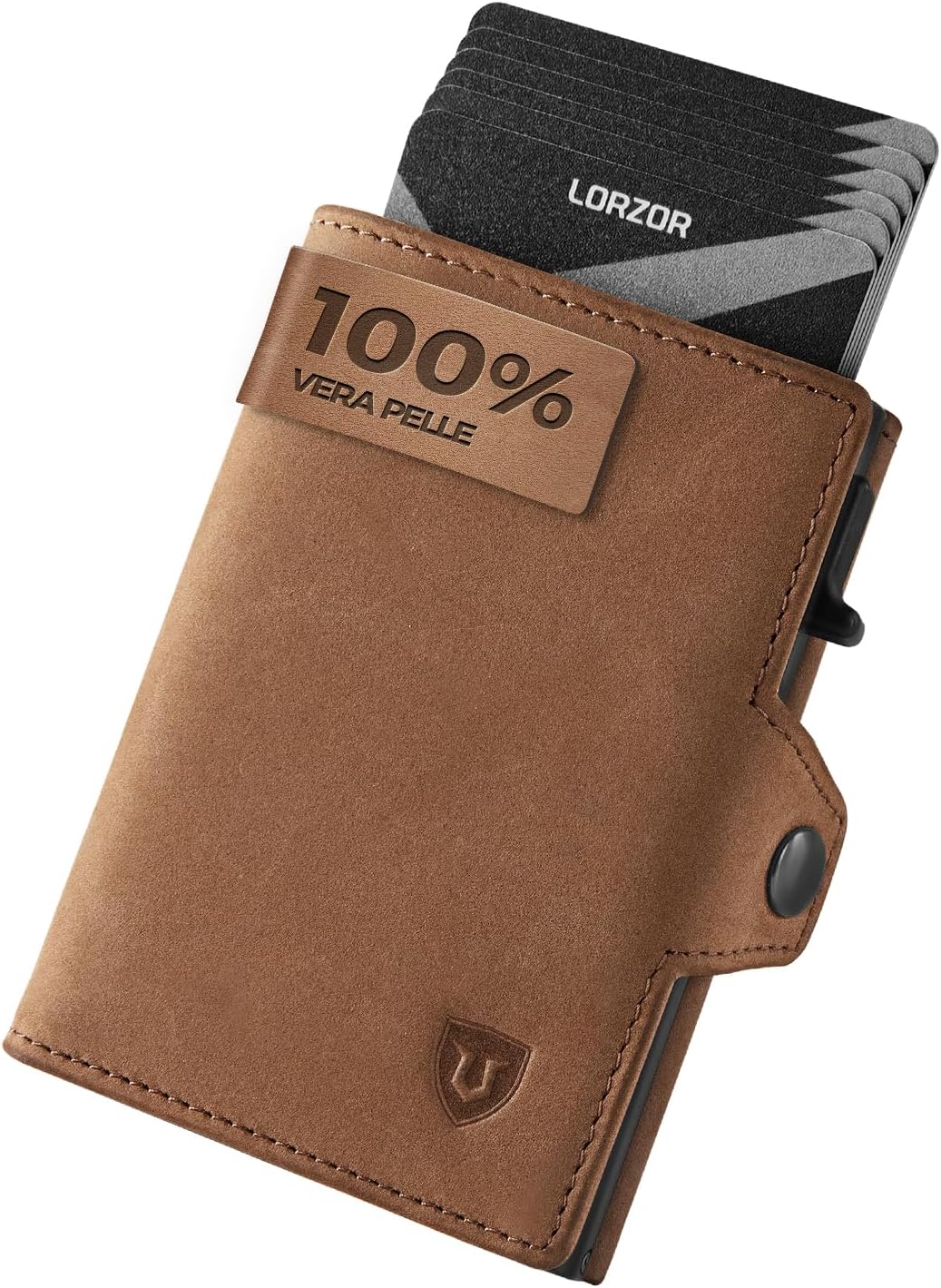 Detalle de LORZOR® Portafoglio Uomo Slim in Pelle con RFID, portacarte pop-up e portamonete