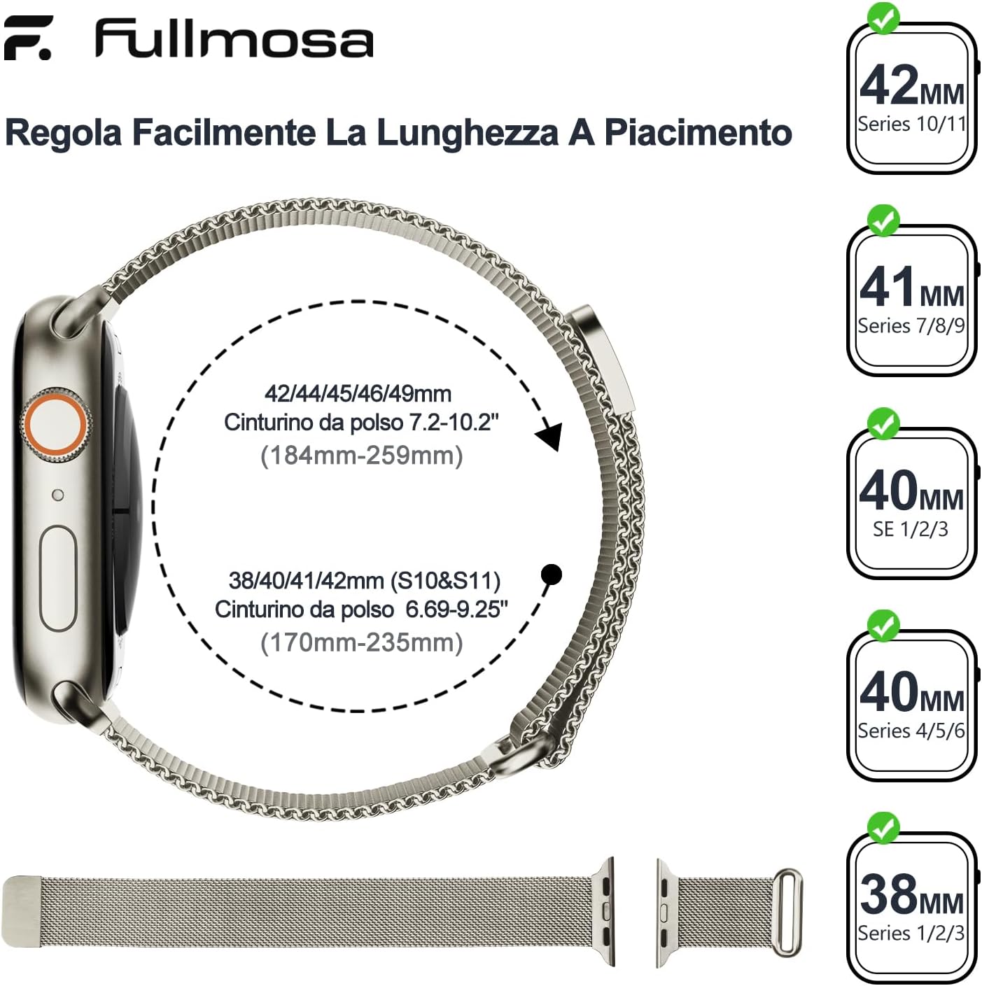 Detalle de Fullmosa cinturino in metallo Maglia Milanese compatibile con Apple Watch 42/41/40/38 mm (Serie 11/10 e altre) – Galassia