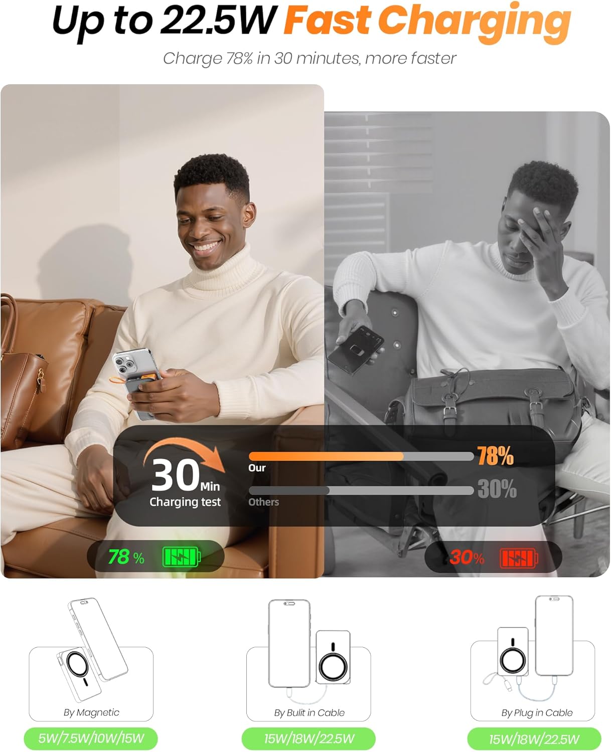 Thumbnail 3 de for Magsafe 10000mAh Power Bank with Foldable Magnetic Stand & Built-in USB-C Cable (Black)