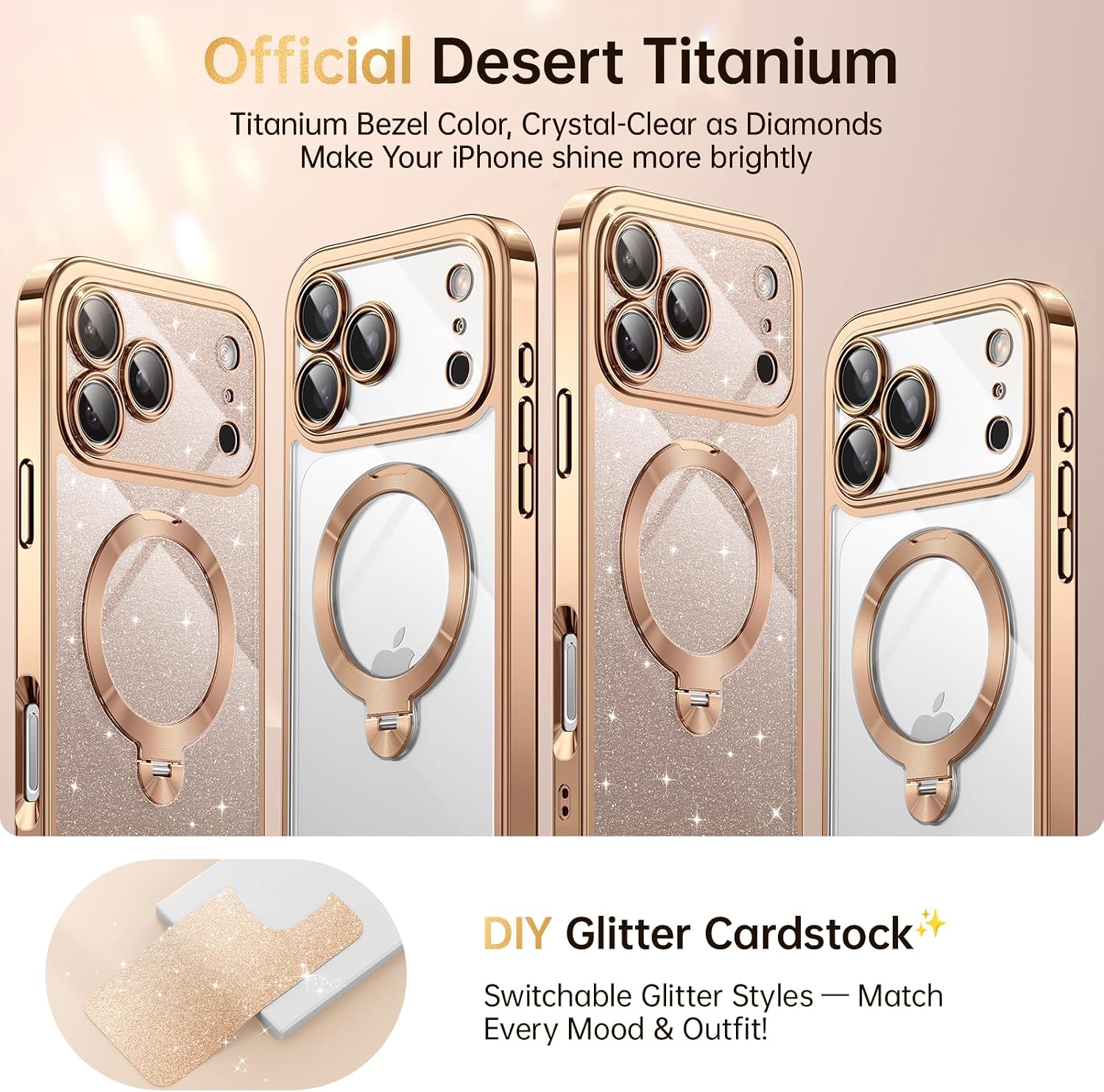 Detalle 2 de 360° Spin CD Stand Phone Case for iPhone 17 Pro with MagSafe Ring (Never Yellow) — Desert Titanium