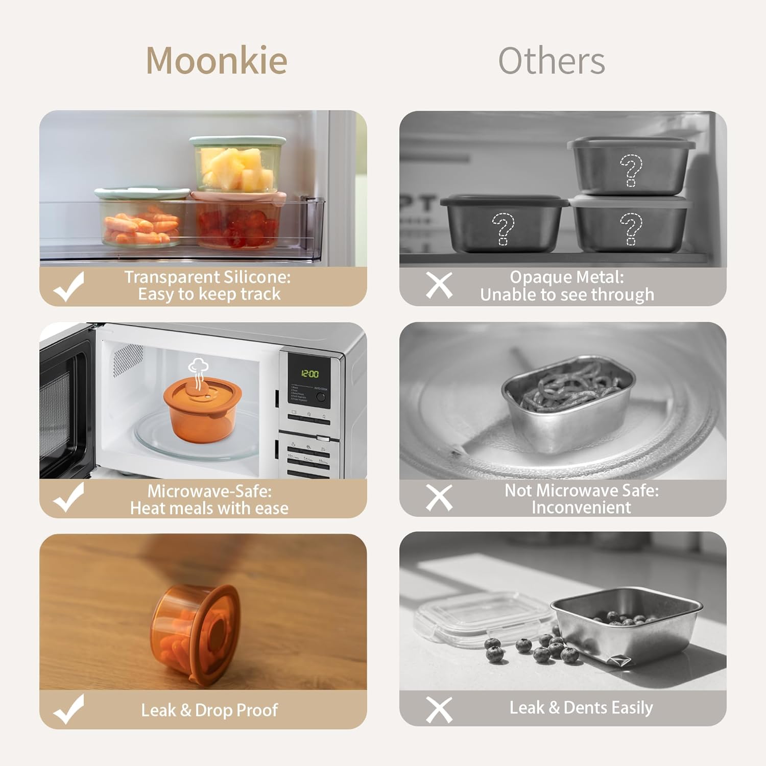 Thumbnail 2 de Moonkie Silicone Baby Food Containers | 240 ml, 6-Pack with Airtight Lids and Snack Lid
