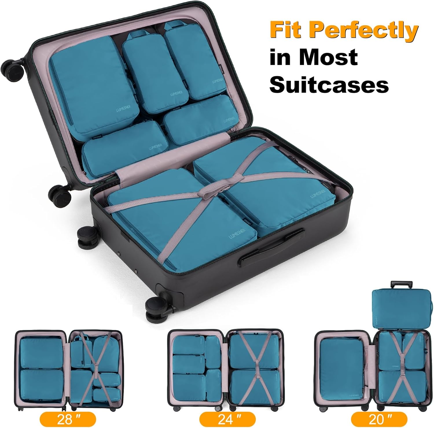 Detalle de Lumesner Compression Packing Cubes 8‑Piece Set – Travel Essentials for Carry‑on
