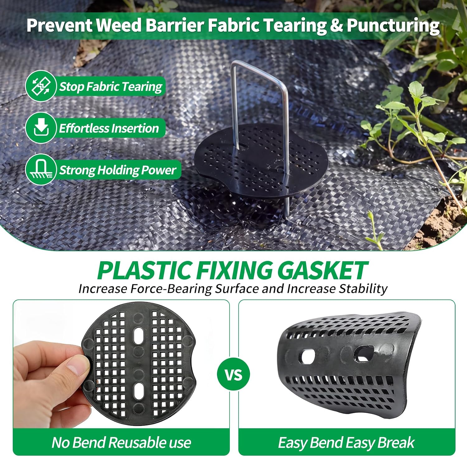 Thumbnail 4 de Finderomend 4*30*100mm Garden Staples, Galvanized Steel, 100 Stakes and 100 Pads