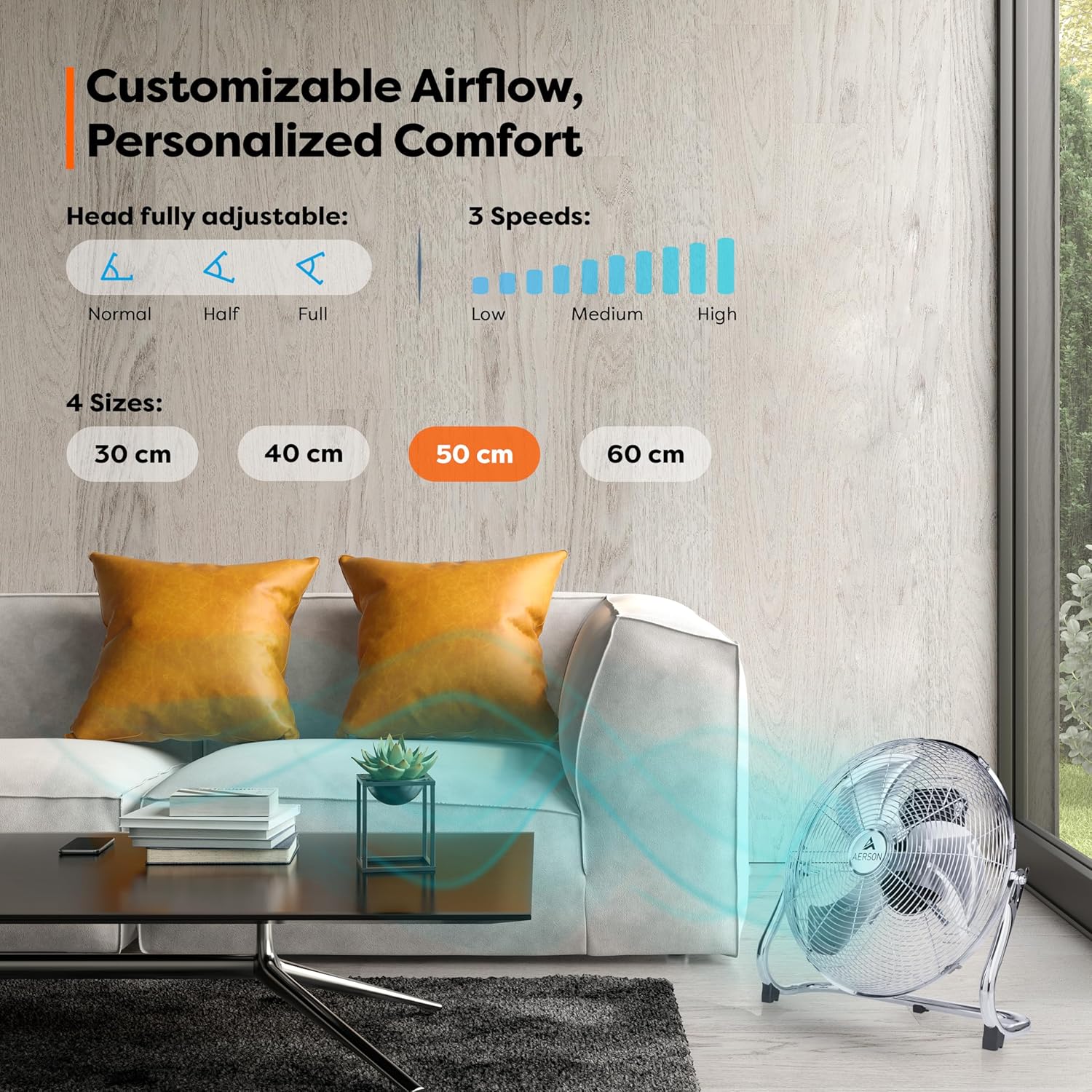 Thumbnail 1 de TRESKO AERSON ventilatore da pavimento 50 cm con 3 livelli di potenza e inclinazione fino a 110°