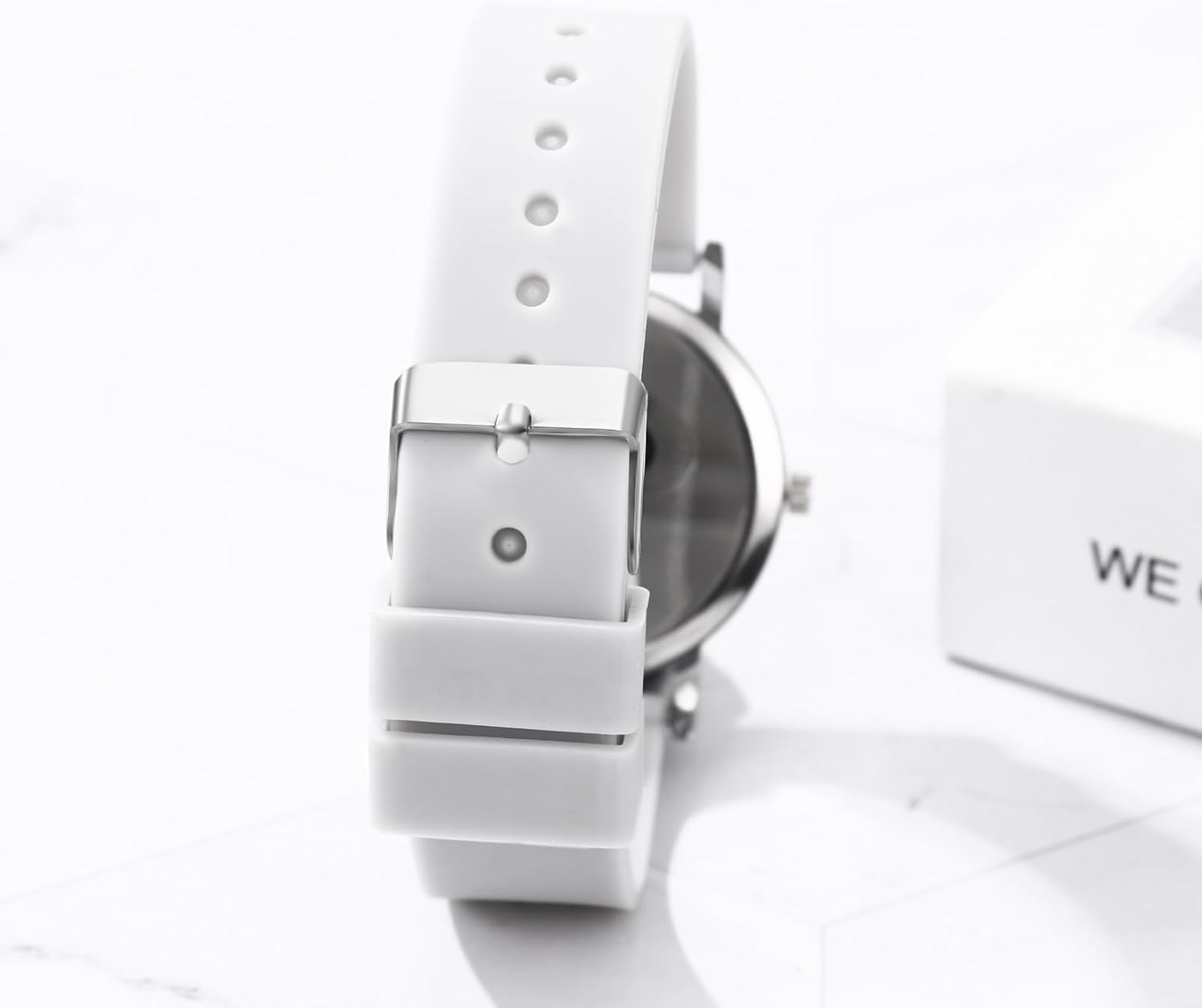 Detalle de JewelryWe Damenuhr Silikon Uhr mit Pulsberechnung – Analoge Quarz-Armbanduhr mit Silikonarmband