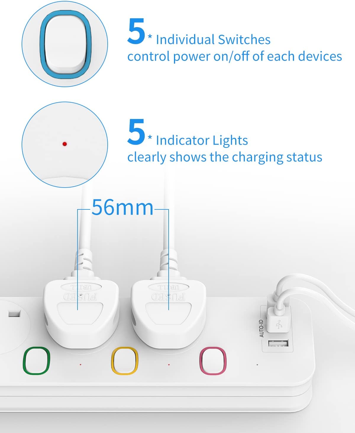 Thumbnail 4 de Mscien Extension Lead 1.8m with 3 USB