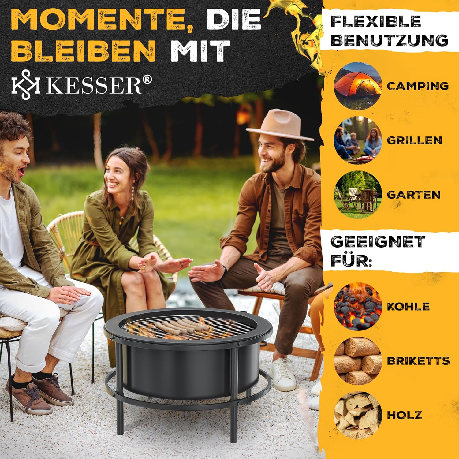 Detalle 2 de KESSER Feuerschale mit Grillrost Ø65cm – robuste mobile Feuerstelle mit Grillmöglichkeit