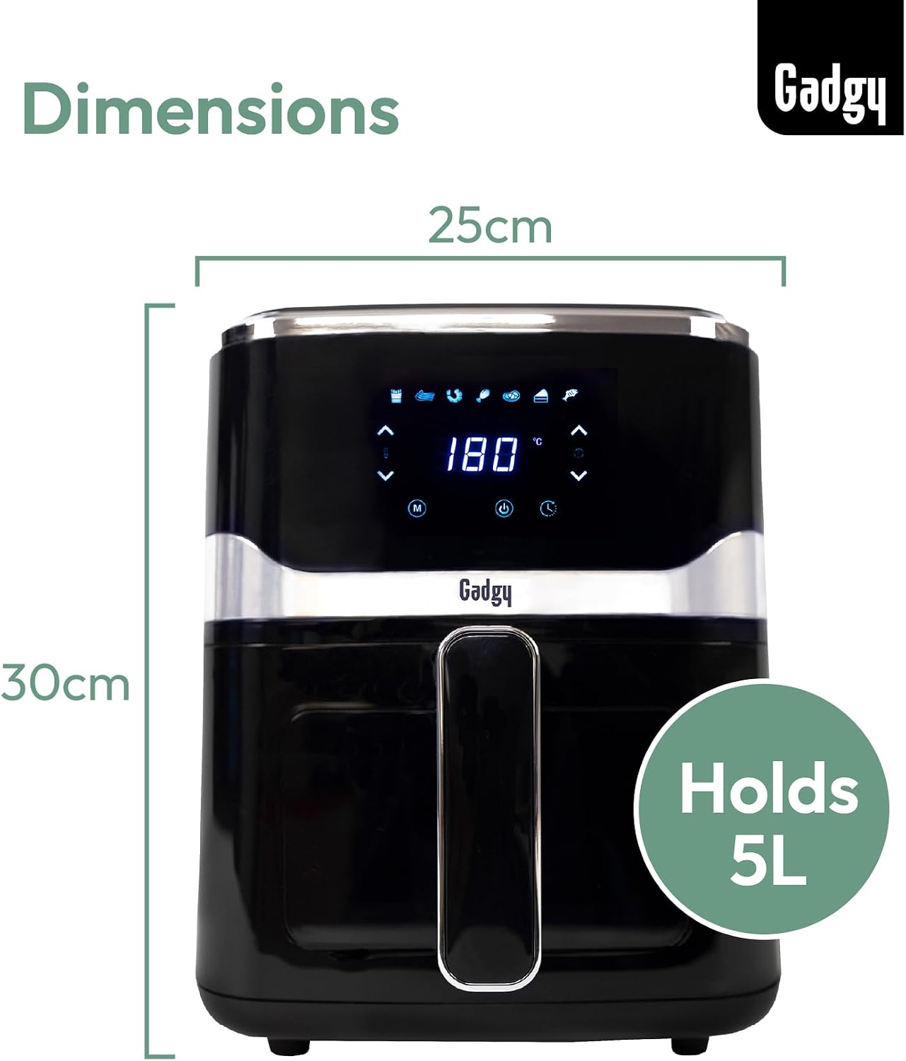 Detalle de Gadgy GAD-AFR-BLA-005-001-001 airfryer 5 l, 1 400 W med fönster