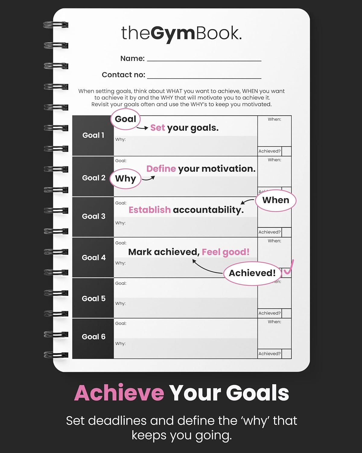 Detalle de theGymBook Gym Log Book – A5 Workout Journal (Pink) with 100 Pages
