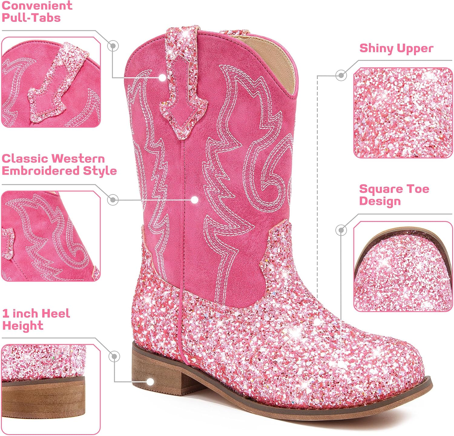Thumbnail 4 de Motasha Girls Cowgirl Boots 1" Heel