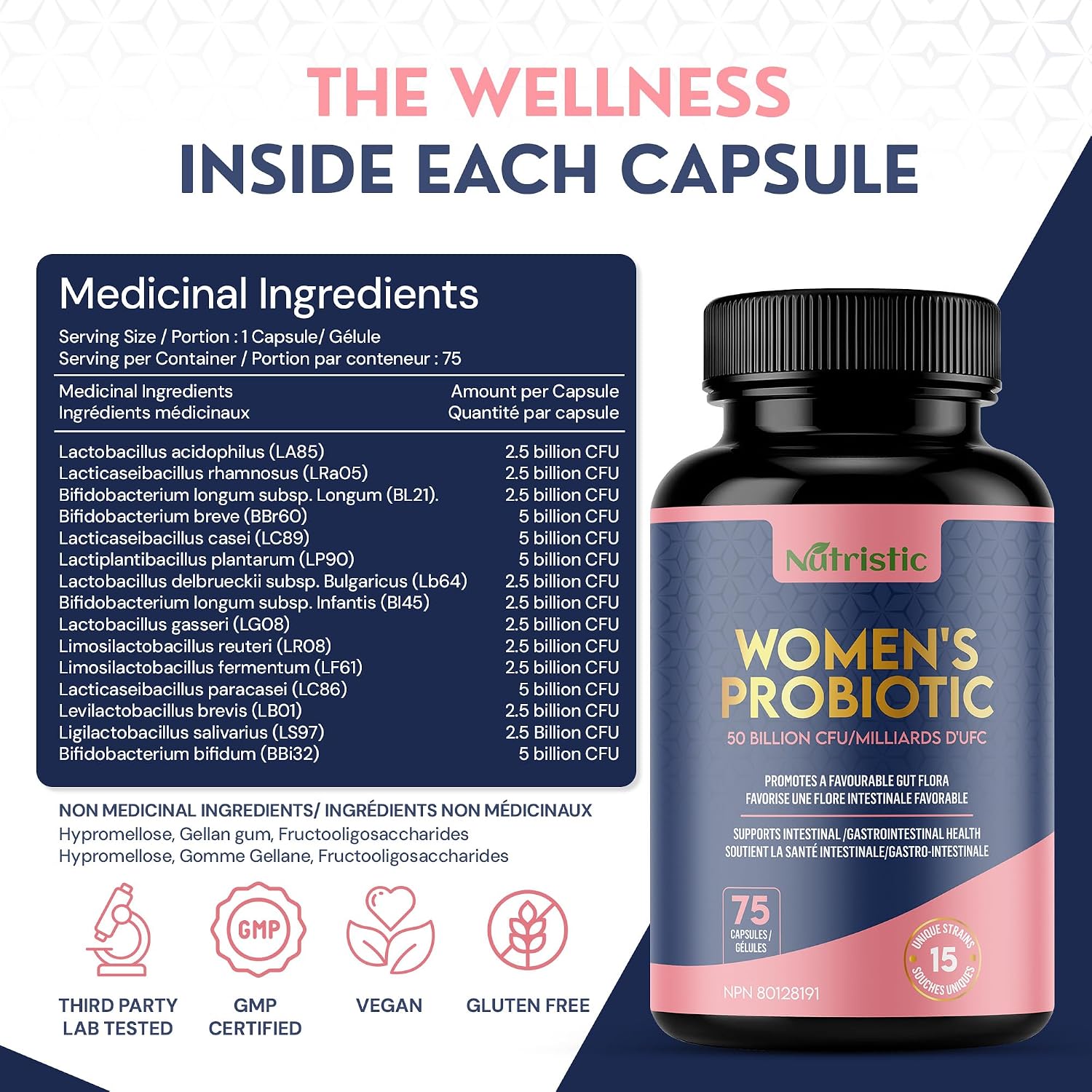 Detalle 1 de Nutristic Women’s Probiotic Capsules, 15 Strains, 50 Billion CFU