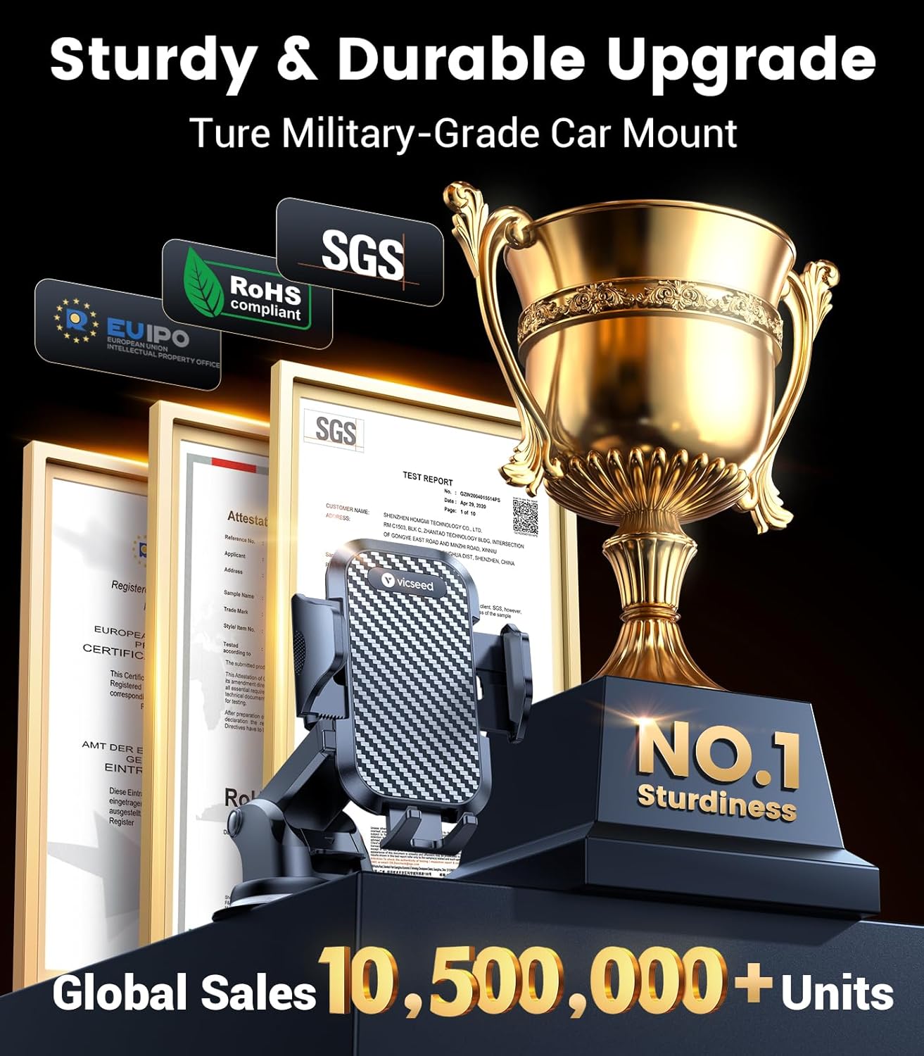 Thumbnail 1 de VICSEED True Military-Grade Shockproof Car Phone Holder 95 lbs