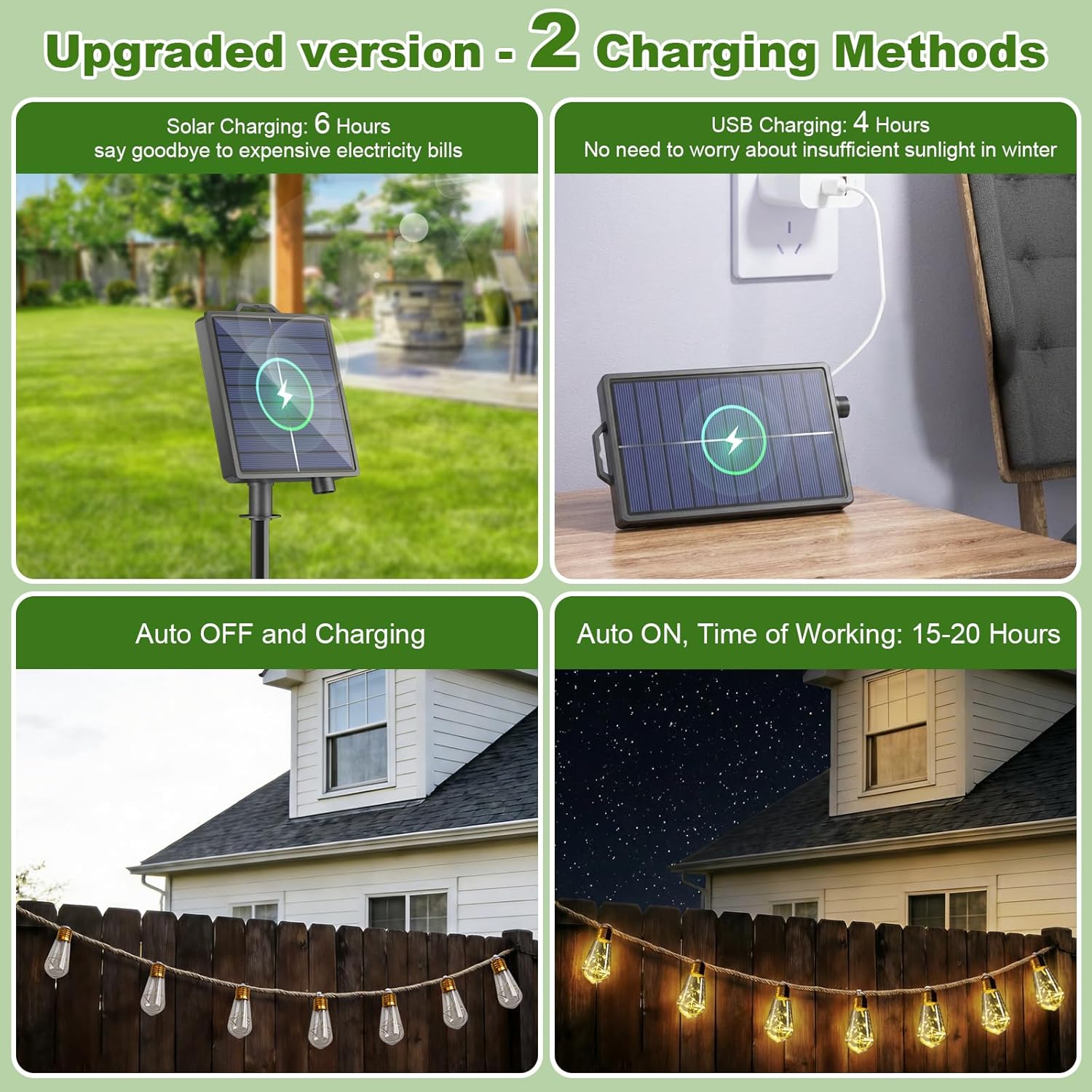 Thumbnail 4 de Giliwosy Solar String Lights Outdoor Garden (10m, 16 Papaya-style LEDs) with Remote, Timer & 1200mAh Battery