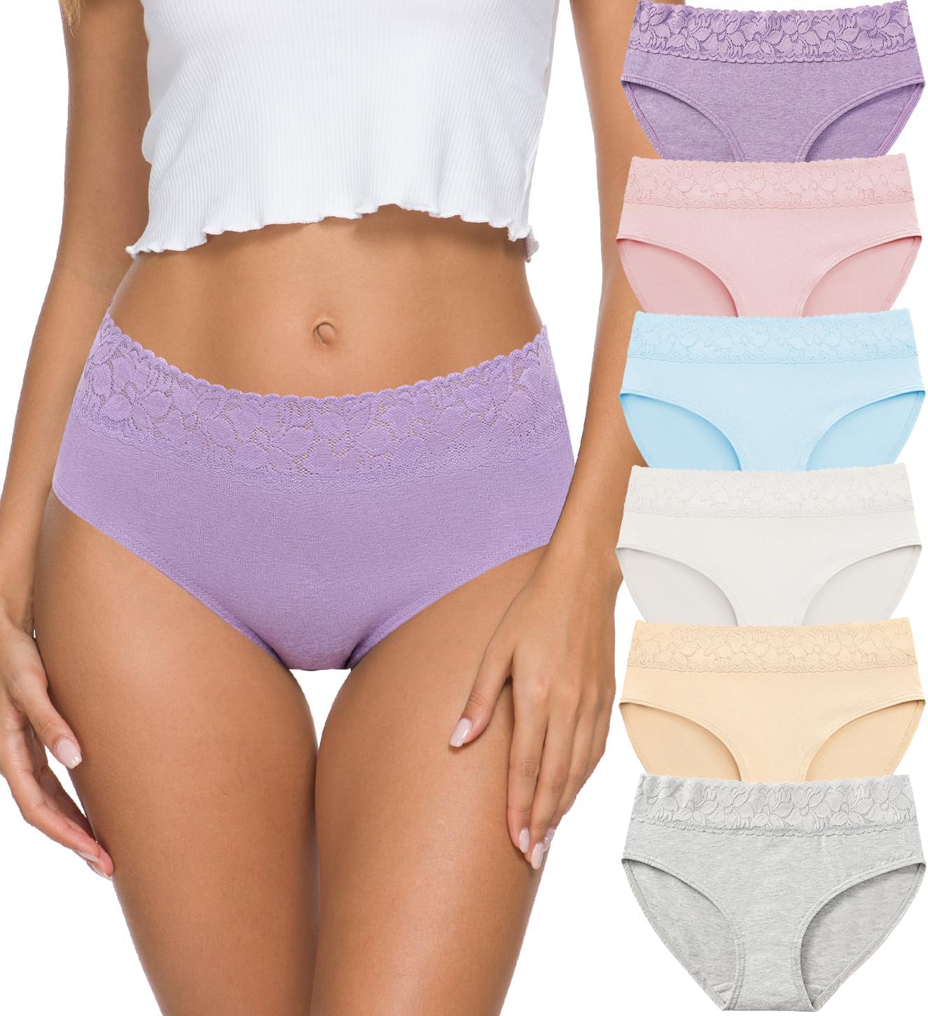 Detalle de ALTHEANRAY Damen Unterhosen aus Baumwolle – Spitzenbesatz, 6er-Pack, atmungsaktiv und komfortabel