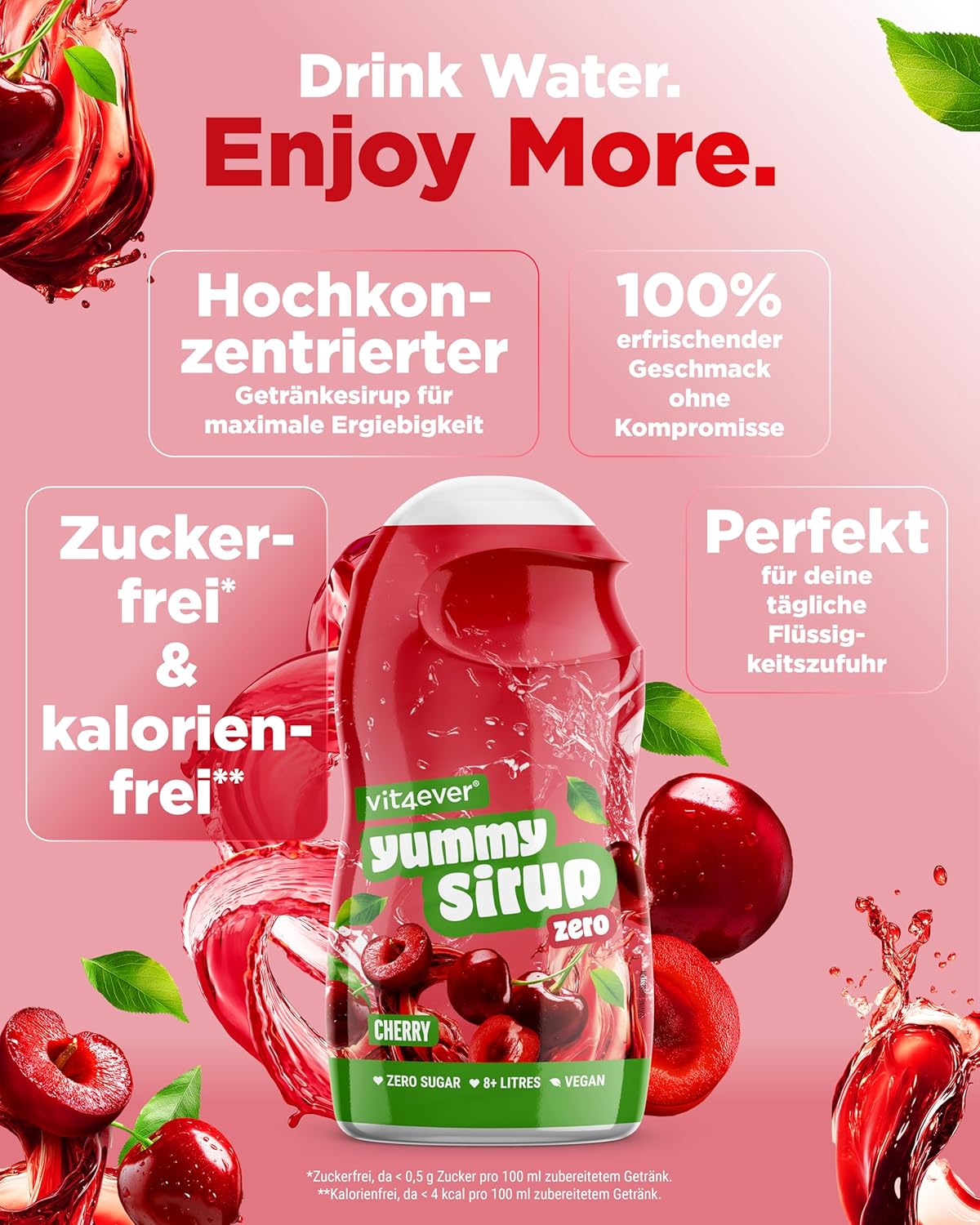 Detalle de vit4ever Yummy Sirup Zero Mixed Box 1,5 x 65 ml – zuckerfrei, kalorienfrei, hochkonzentriert