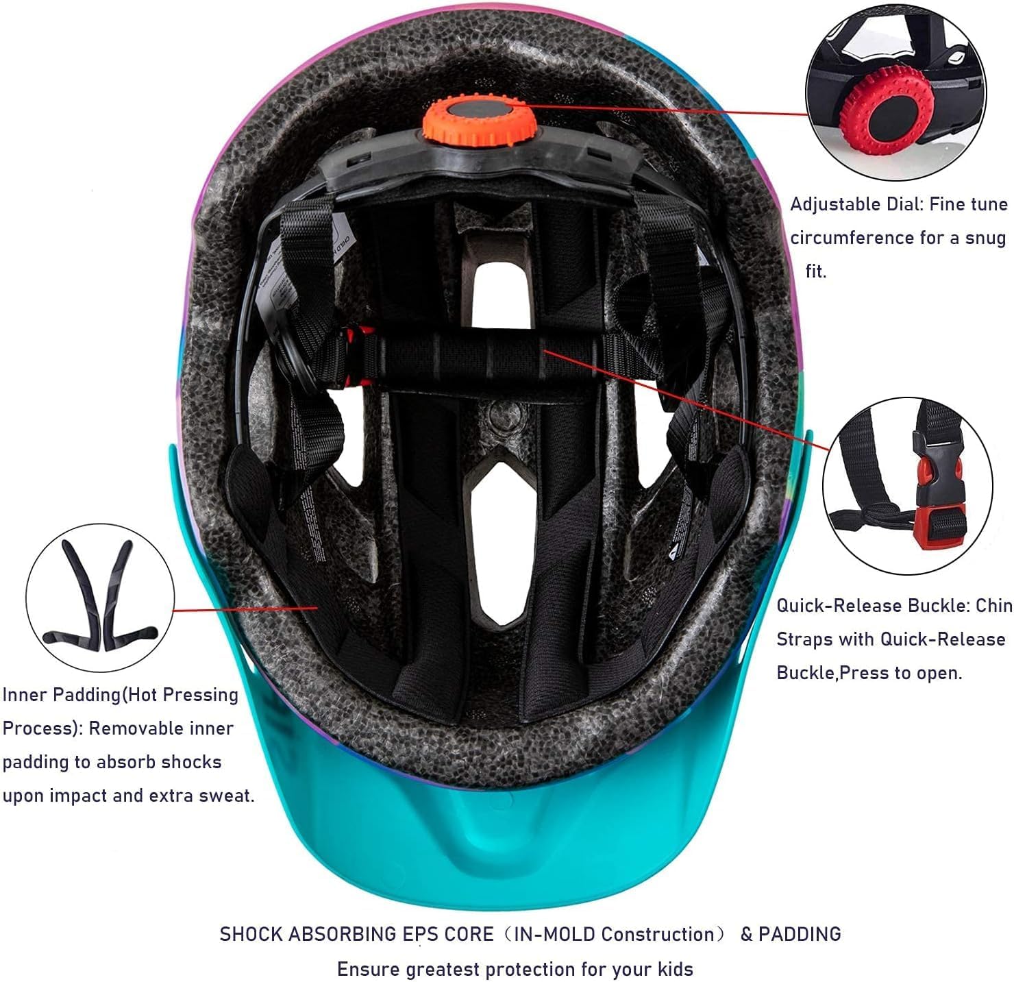 Thumbnail 2 de Kids Bike Helmet (SIFVO) with Removable Visor, Adjustable Fit 5–14, Lightweight 50–57cm