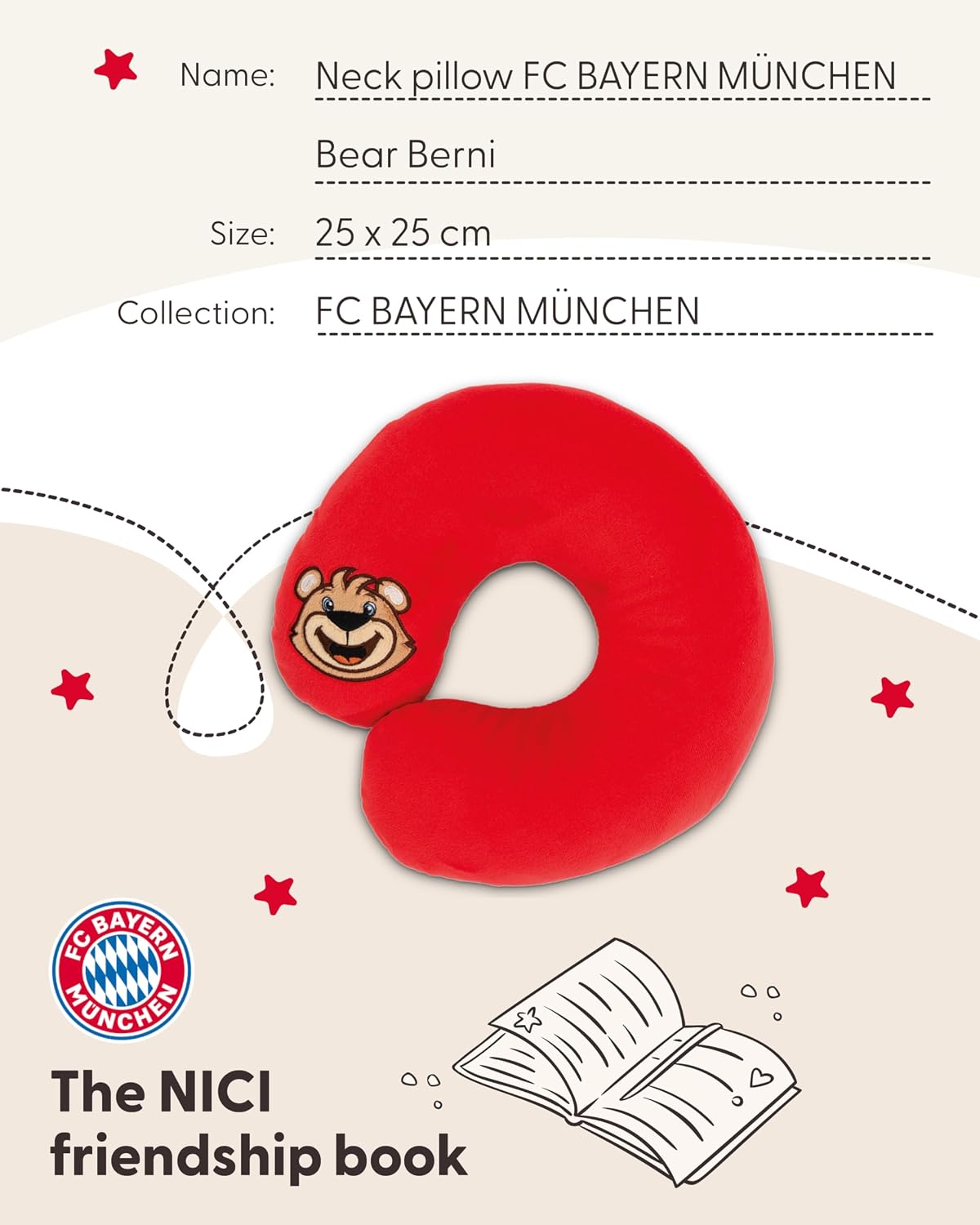 Detalle de NICI FC BAYERN MONACHIUM Miś Berni 49657 – pluszowa poduszka na szyję dla dzieci