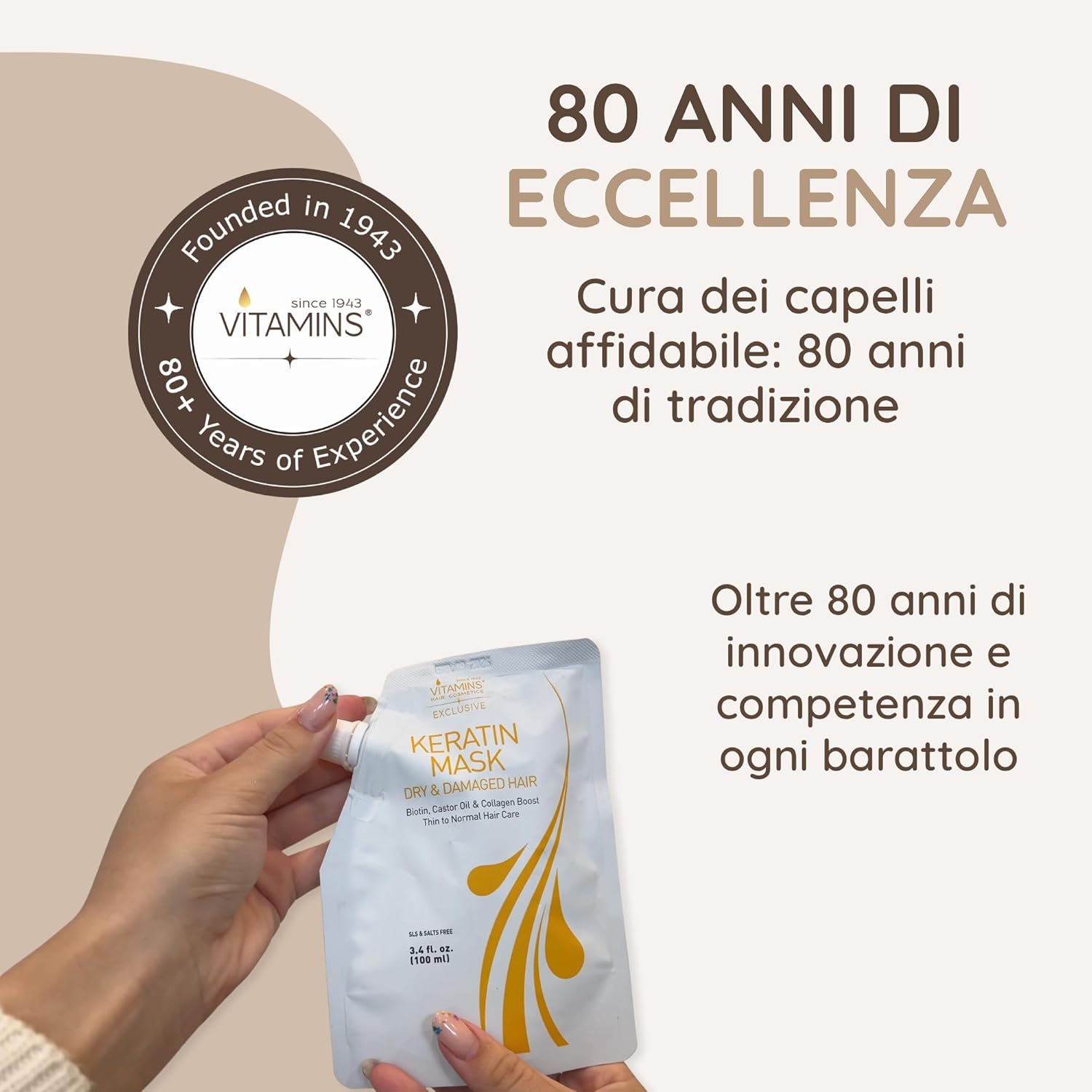 Thumbnail 2 de Vitamins Keratin Mask per Capelli alla Cheratina – Balsamo 2 in 1 per Capelli Danneggiati e Sottili