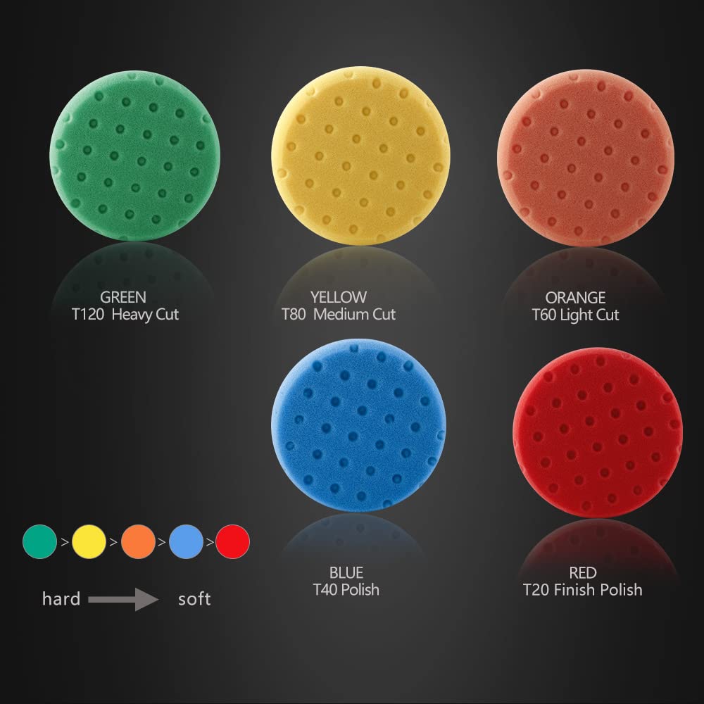Thumbnail 4 de Polierschwamm-Set SPTA 5tlg 150mm Klett Waffle – Polierpads mit zwei Größen und farblich kodierter Härte