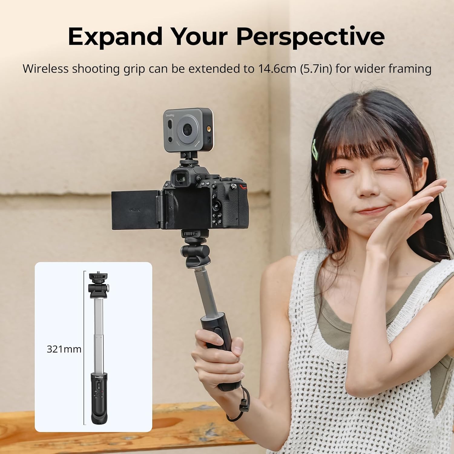 Thumbnail 6 de SmallRig SR-RG2 kabelloser Aufnahmegriff mit Selfie-Stick & Funk-Fernbedienung (für Nikon, Canon, Sony) – 4551