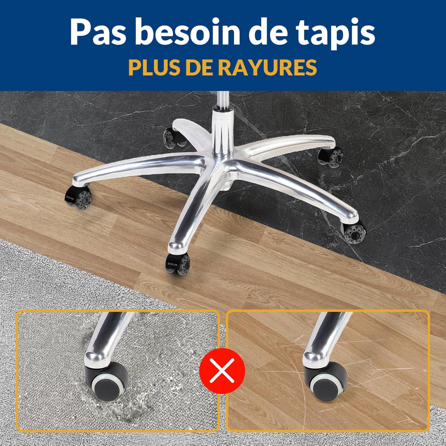 Detalle de COSYLAND 5PCS Roulette Chaise Bureau 10x22mm – Roulettes Silencieuses, 360° et capacité 300 kg